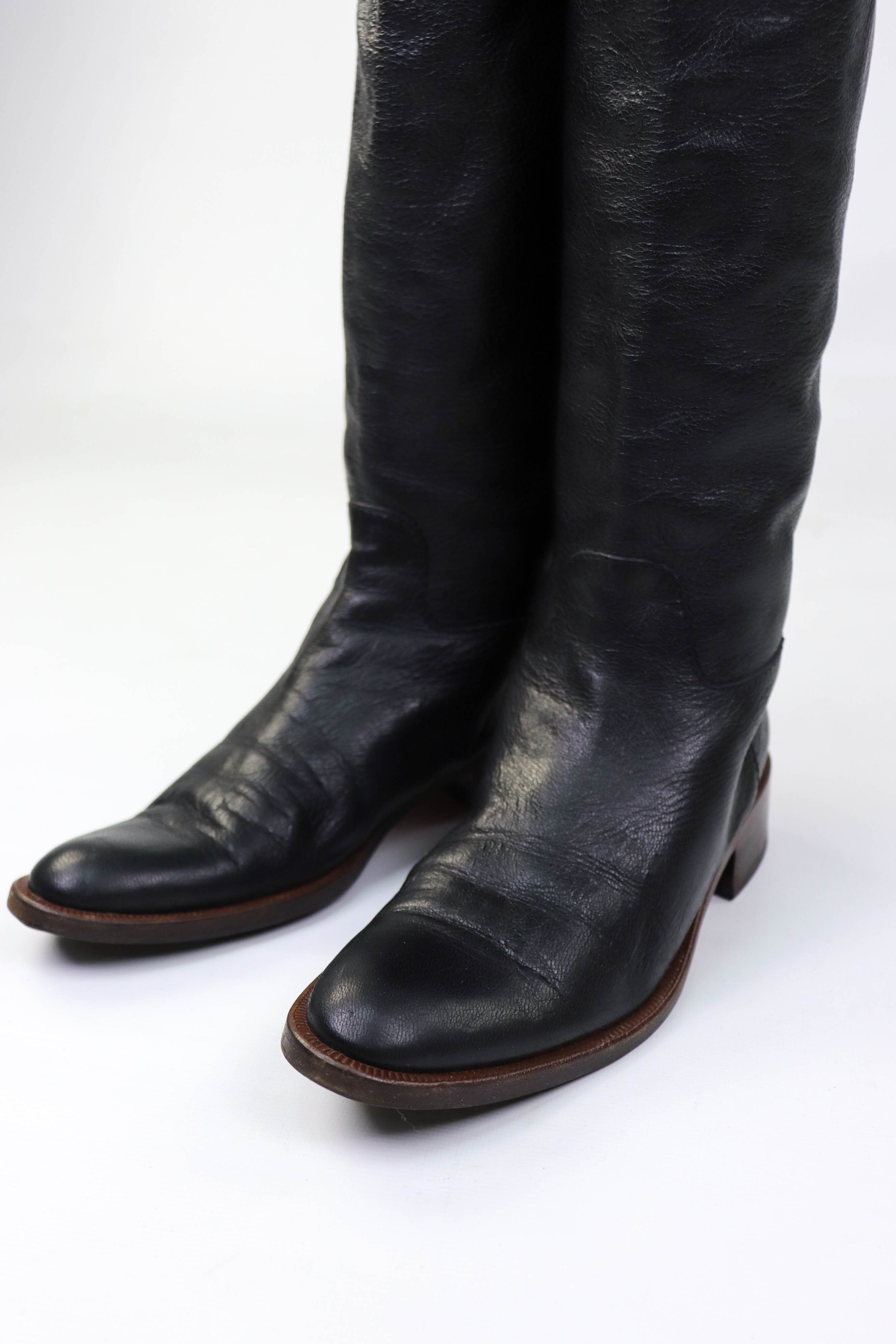 Etro Vintage ETRO Two Tone Green Leather Knee Length Riding Boots Size US 8.5 / IT 38.5 - 10 Thumbnail