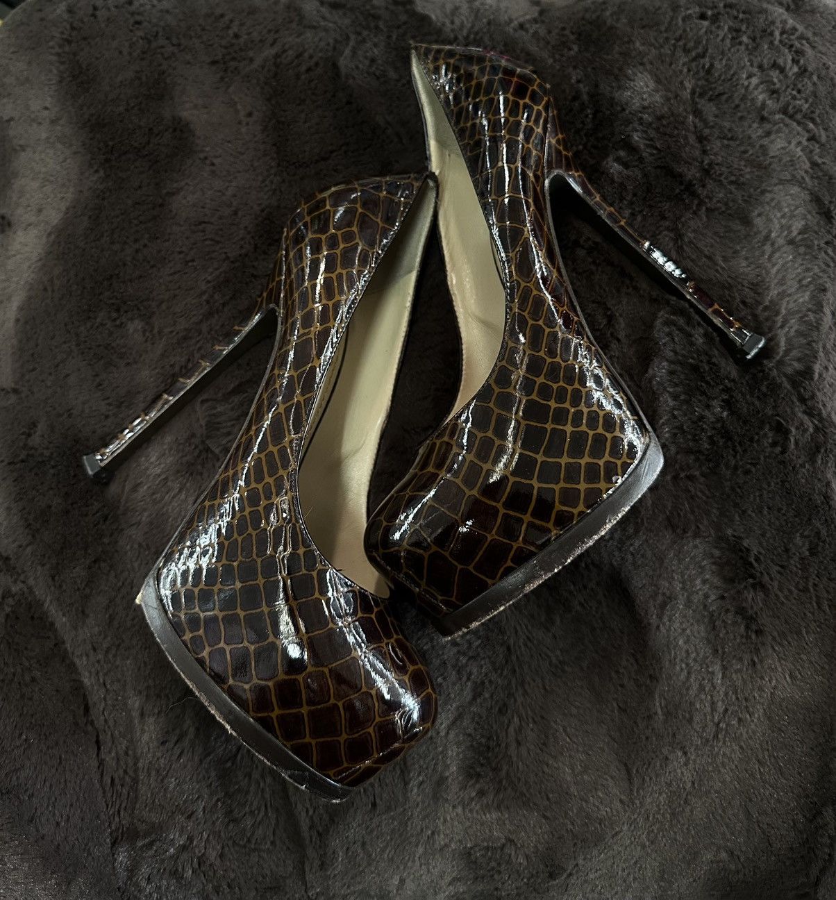 Yves Saint Laurent YSL Brown Croc Heels Size US 7 / IT 37 - 2 Thumbnail