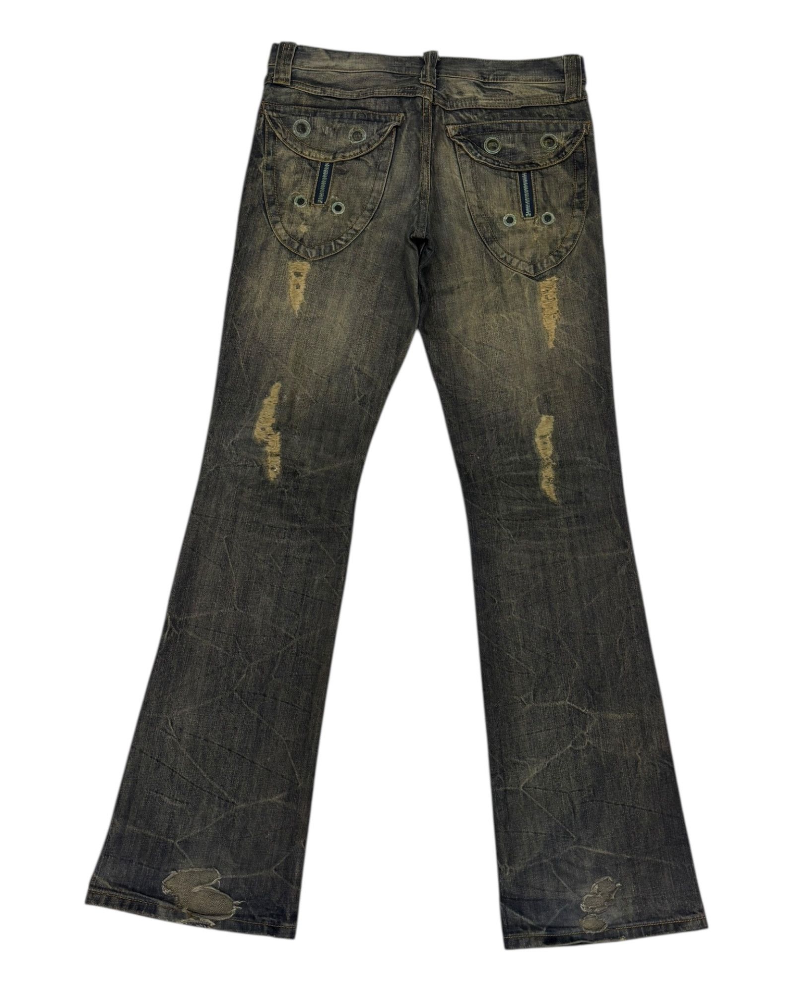 14th Addiction × KMRii × semanticdesign SEMANTIC DESIGN RUSTY MUD WASH FLARE JEAN DISTRESSED DENIM Size US 33 - 5 Thumbnail
