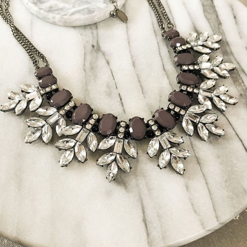 Designer Natasha Couture Statement Necklace Purple Clear Size ONE SIZE - 2 Thumbnail