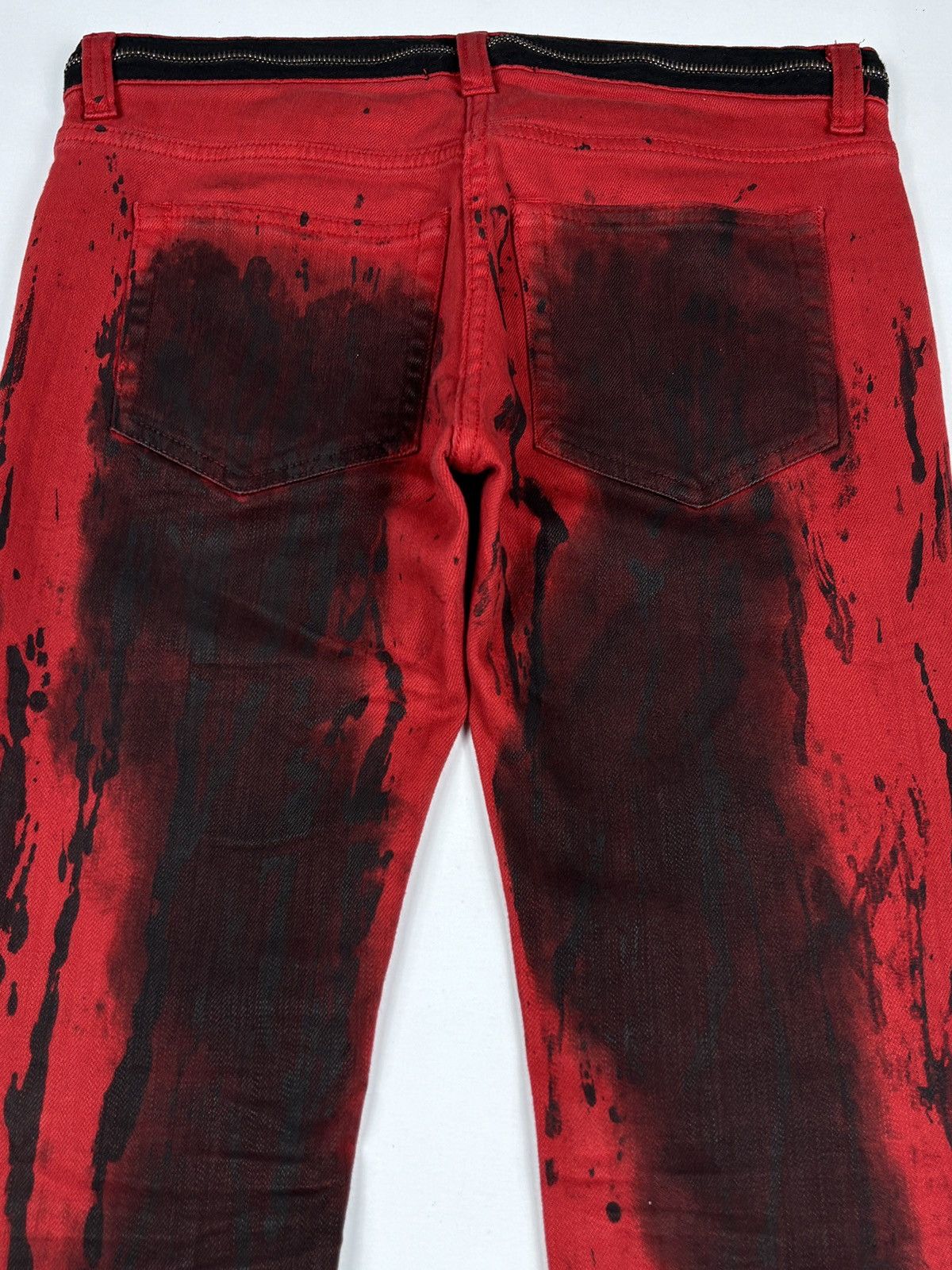 Balmain S/S 2011 Christophe Decarnin Red Washed-out Biker Jeans Size 30" / US 8 / IT 44 - 10 Thumbnail