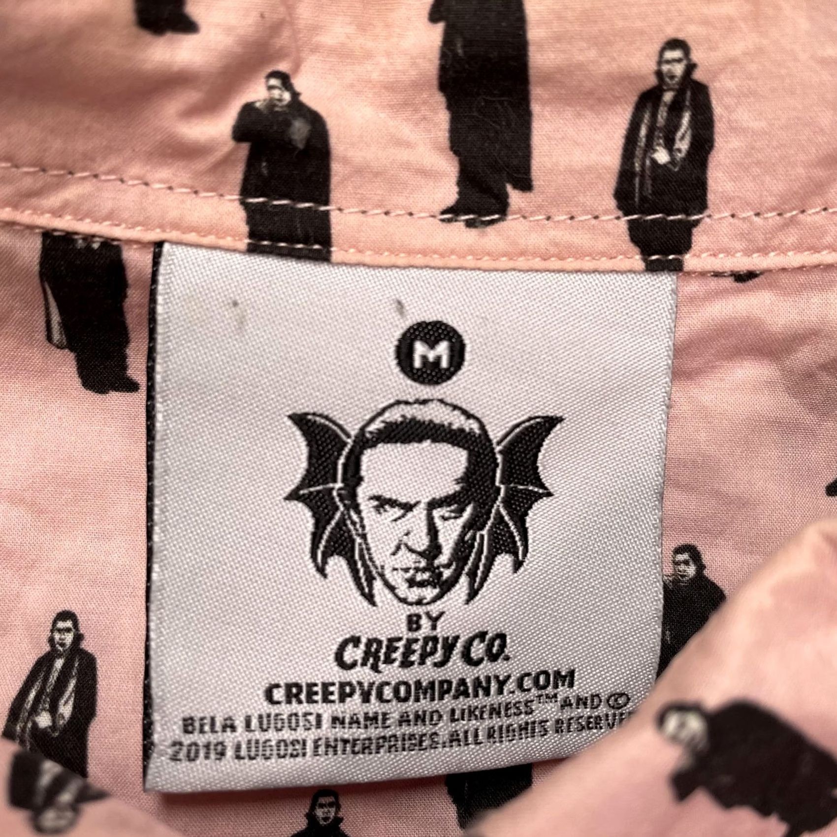 Vintage Creepy Co. Shirt Mens Medium Dracula Bela Lugosi Horror Short Sleeve Button Up Pink Pattern Graphic Print Halloween Vintage: No Size US M / EU 48-50 / 2 - 2 Thumbnail