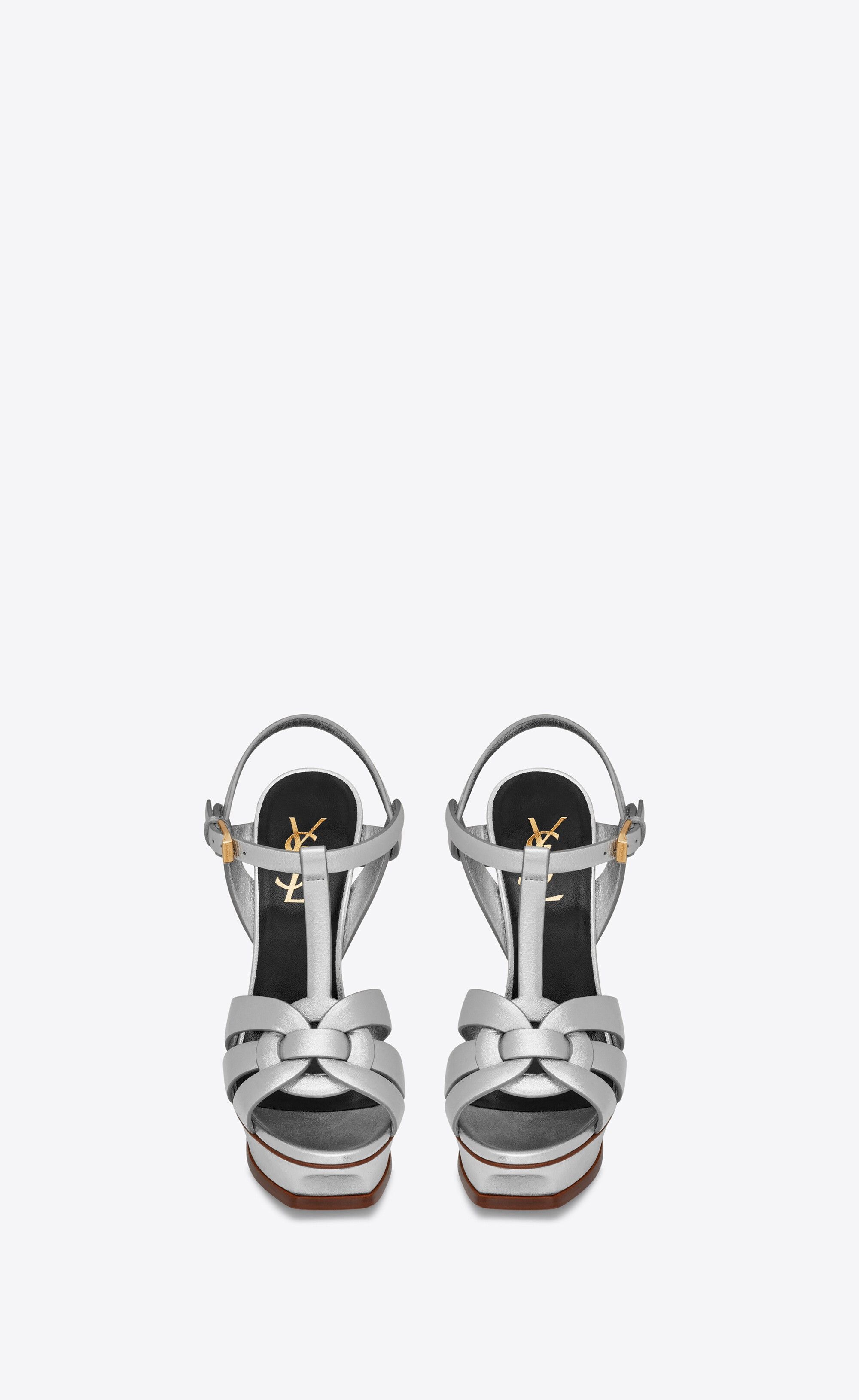 Saint Laurent Paris oc11z1125 Tribute Sandals in Metallic Leather in Silver Size US 10.5 / IT 40.5 - 2 Thumbnail
