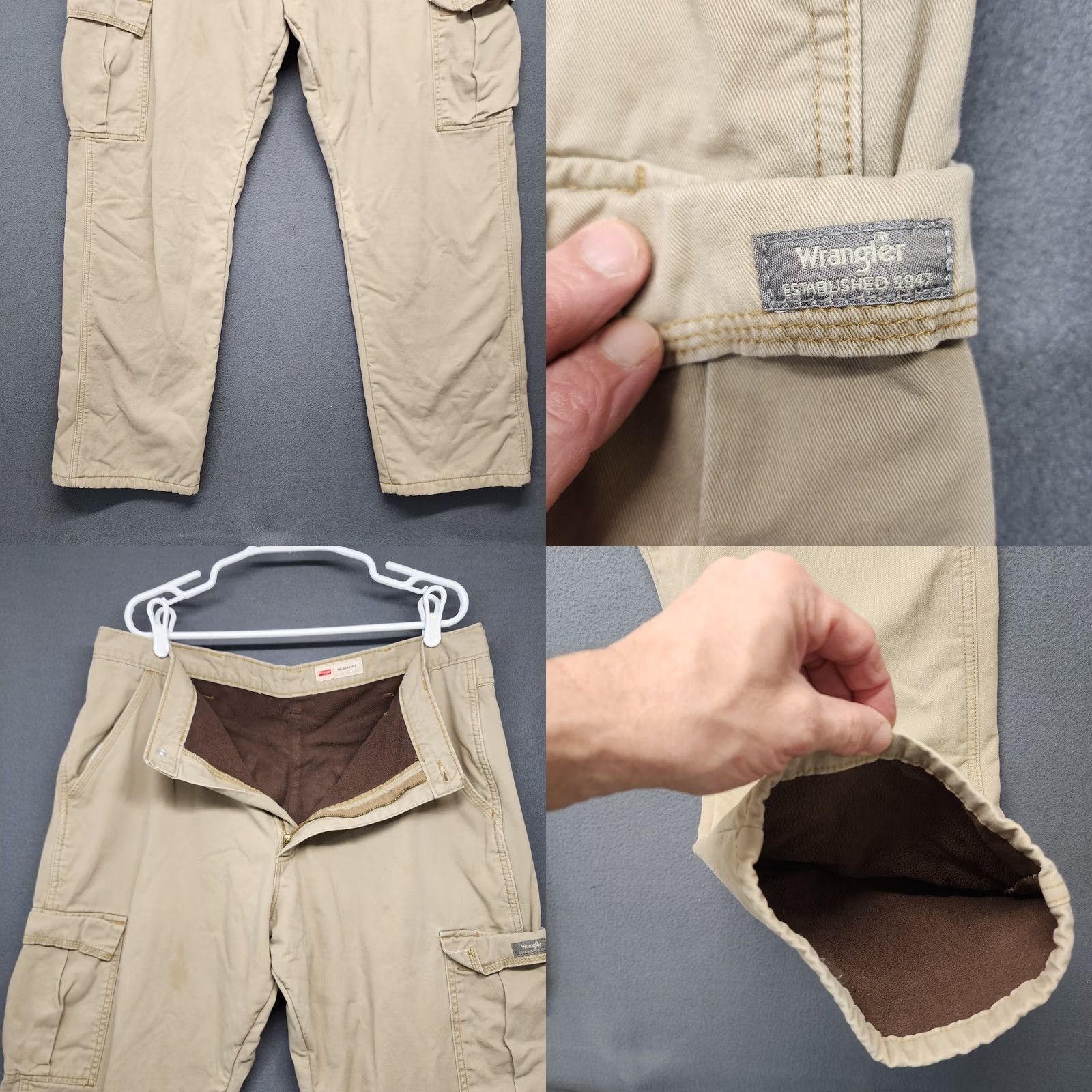 Wrangler Wrangler Pants Mens 36 Beige Fleece Lined Cargo 36x30 Workwear Winter Tagged 38x32 Size US 36 / EU 52 - 9 Thumbnail