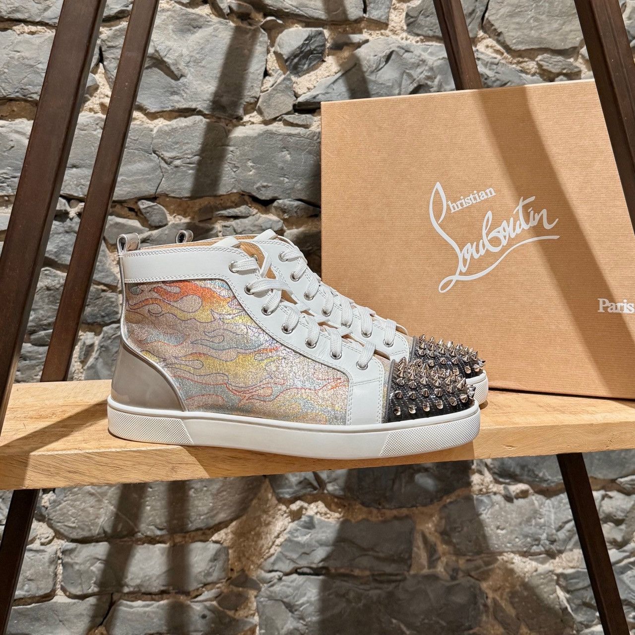 Christian Louboutin Christian Louboutin Lou Spikes Flame Lurex High-top Sneakers Size US 10.5 / EU 43-44 - 1 Thumbnail