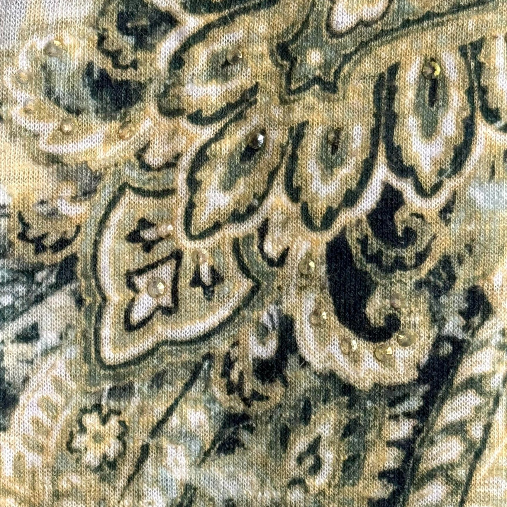 Vintage Womens Plus XXL Blouse Knit Paisley Beaded Rhinstones Knot Front Boho Garden Fairy Tunic Knit Top Size XXL / US 16-18 / IT 52-54 - 5 Thumbnail