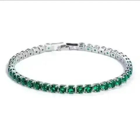 Jewelry Chain Sterling Silver Green Bracelet Size ONE SIZE - 1 Thumbnail