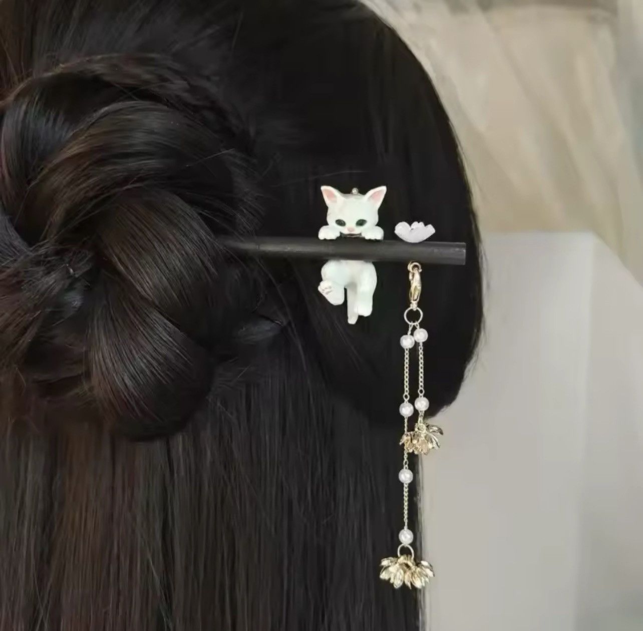 Japanese Brand × Jewelry Cat Black Wooden Hair Sticks Size ONE SIZE - 1 Thumbnail