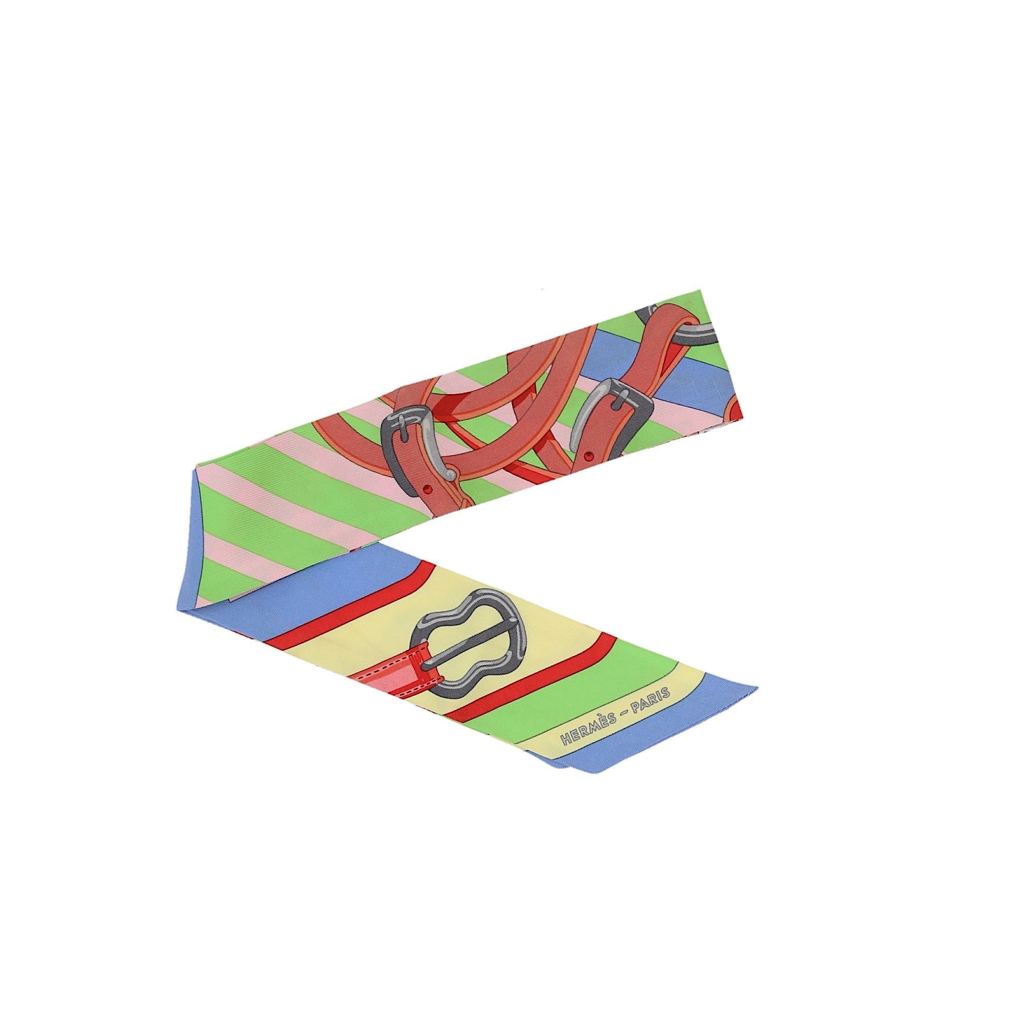 image of Hermes Twilly Foulard In Multicolor Silk in Black, Women's