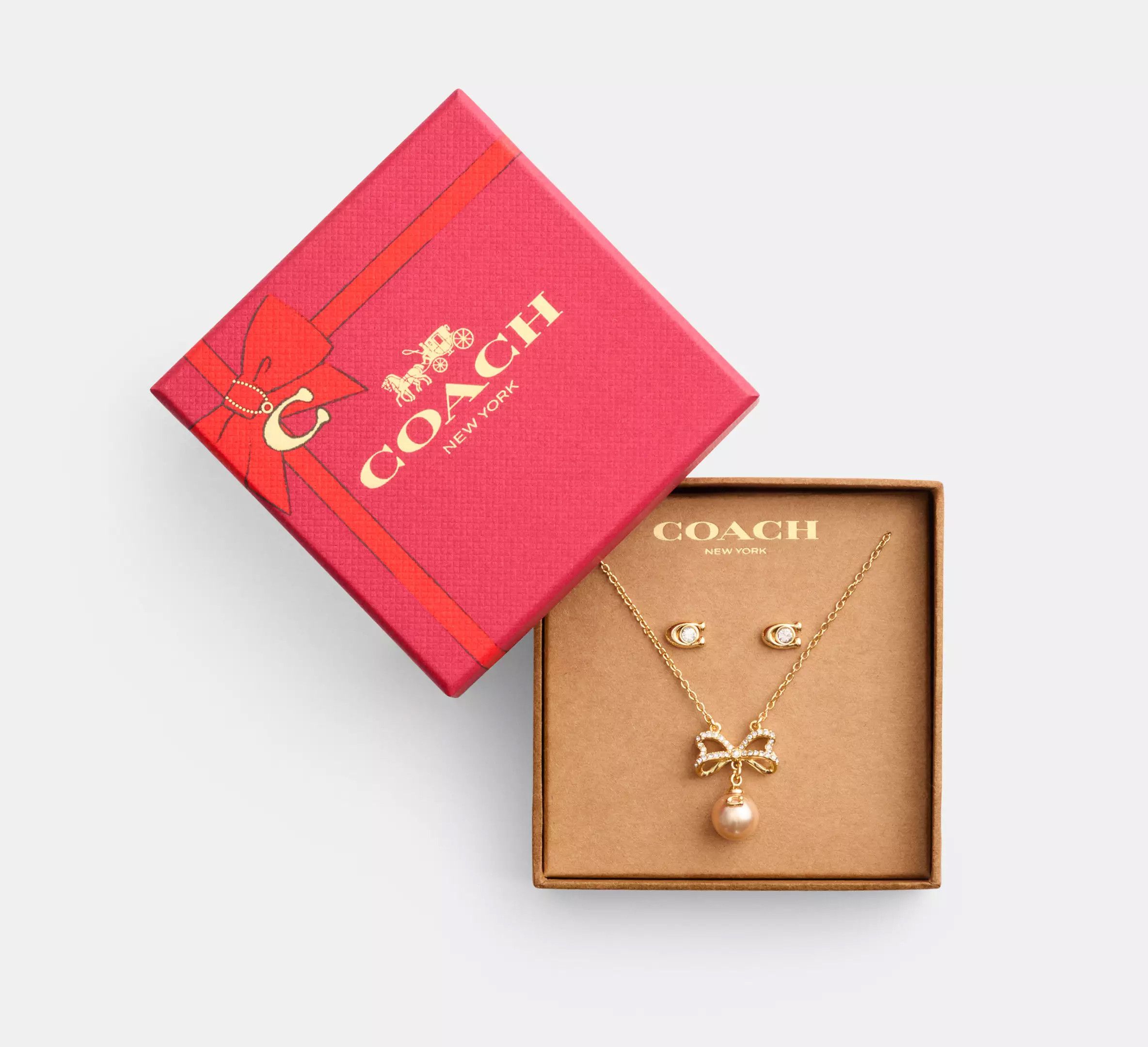 Coach Bow Pearl Necklace And Earrings Set CY110 Size ONE SIZE - 4 Thumbnail