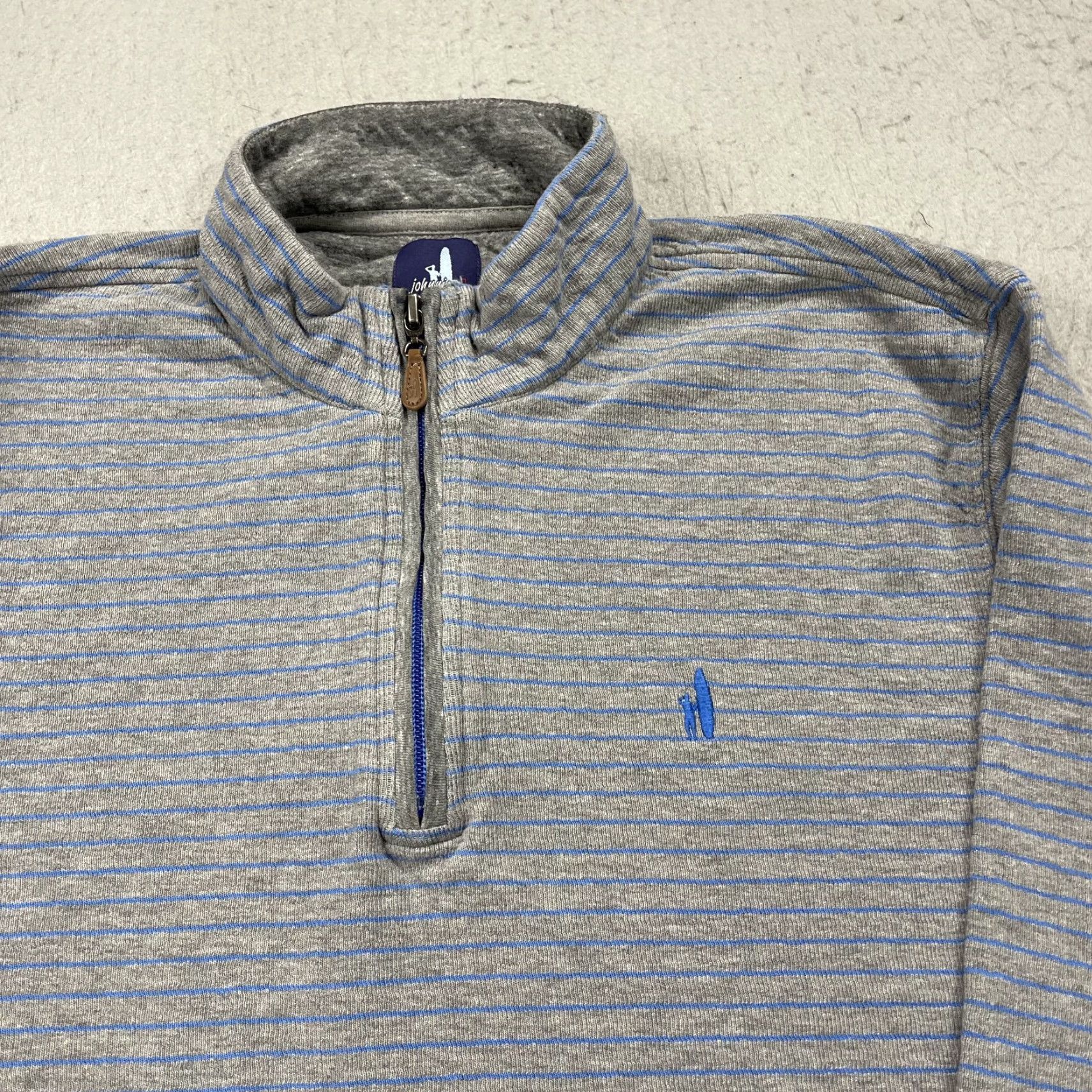johnnie-O johnnie-O Sweater Mens Large Gray 1/4 Zip Cotton Golf Pullover Striped Mock Neck Preppy Size US L / EU 52-54 / 3 - 2 Thumbnail