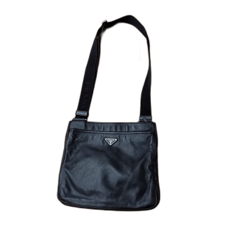Prada Leather Shoulder Crossbody Bag in Black, Men's