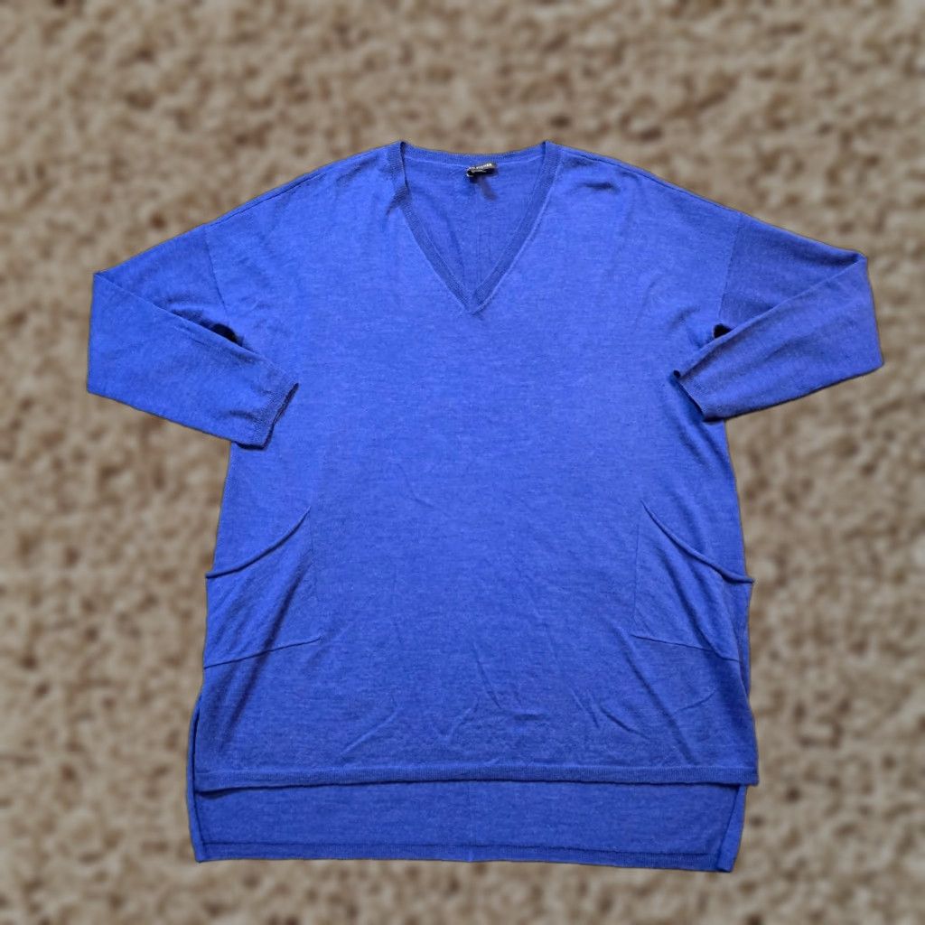 Eileen Fisher EILEEN FISHER Sweater Women Small Blue Merino Wool Pockets Boxy Casual Career Knit Pullover Long Sleeve V-Neck Size S / US 4 / IT 40 - 1 Thumbnail