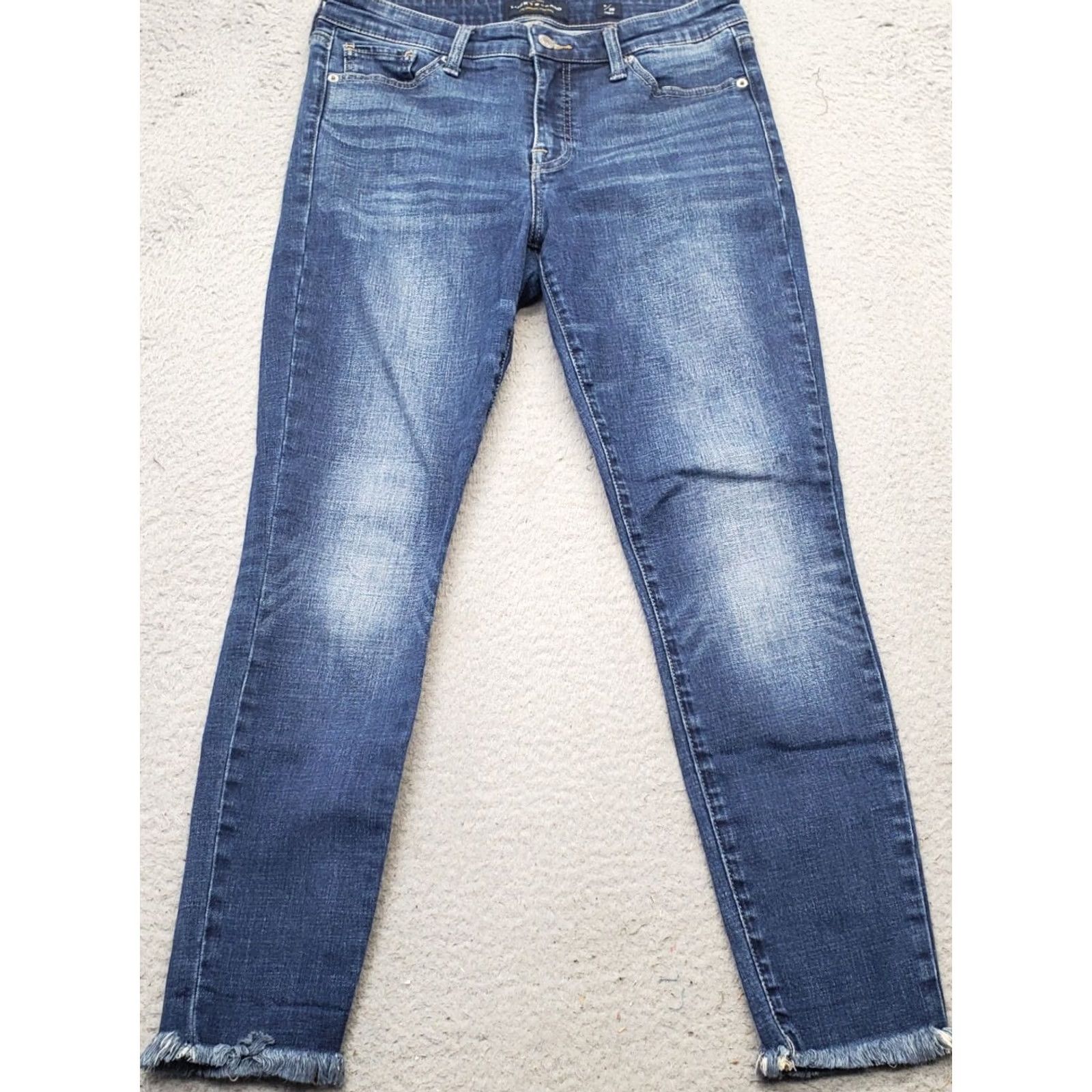 Lucky Brand Lucky Brand Ava Skinny Jeans Womens Size 6 Navy Denim 26" Inseam Regular Fit Frayed Hem 14.5" Waist Across Waxed Whiskered Denim Size 28" / US 6 / IT 42 - 2 Thumbnail