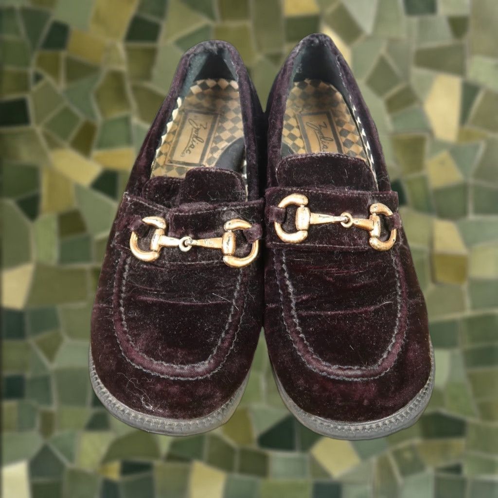 VINTAGE Zodiac dark brown velvet chunky heeled loafers 8.5 Women Loafer 90s  Fashion Casual Shoes