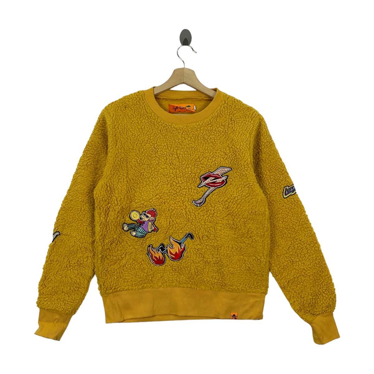 image of Left Alone Patches Design Deep Pile Fleece in Yellow, Men's (Size Medium)