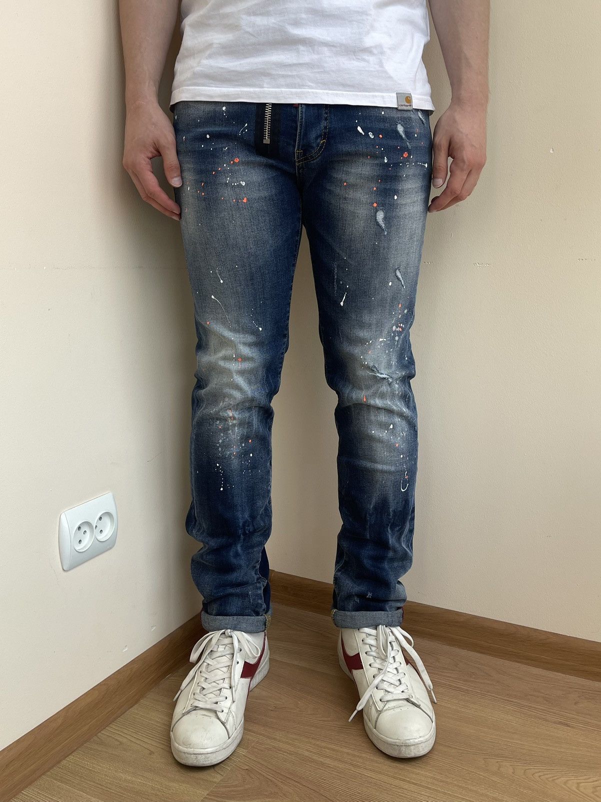 Dsquared2 Icon Slim Jean Distressed Wash Denim Paint-Splattered Jeans Size US 32 / EU 48 - 3 Thumbnail