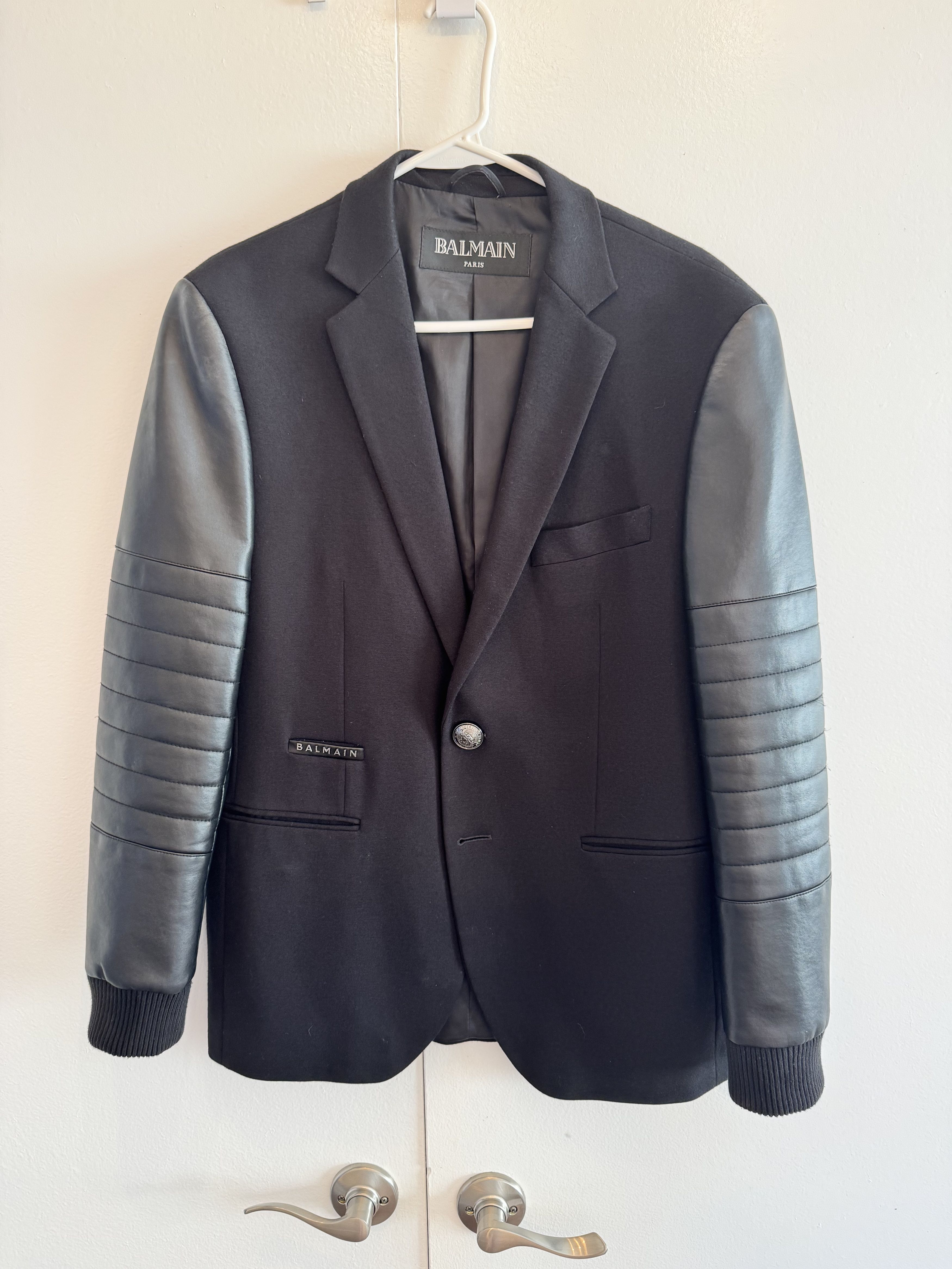 Balmain Balmain Leather Sleeve Rhinestone Logo Blazer Jacket Size US S / EU 44-46 / 1 - 2 Thumbnail