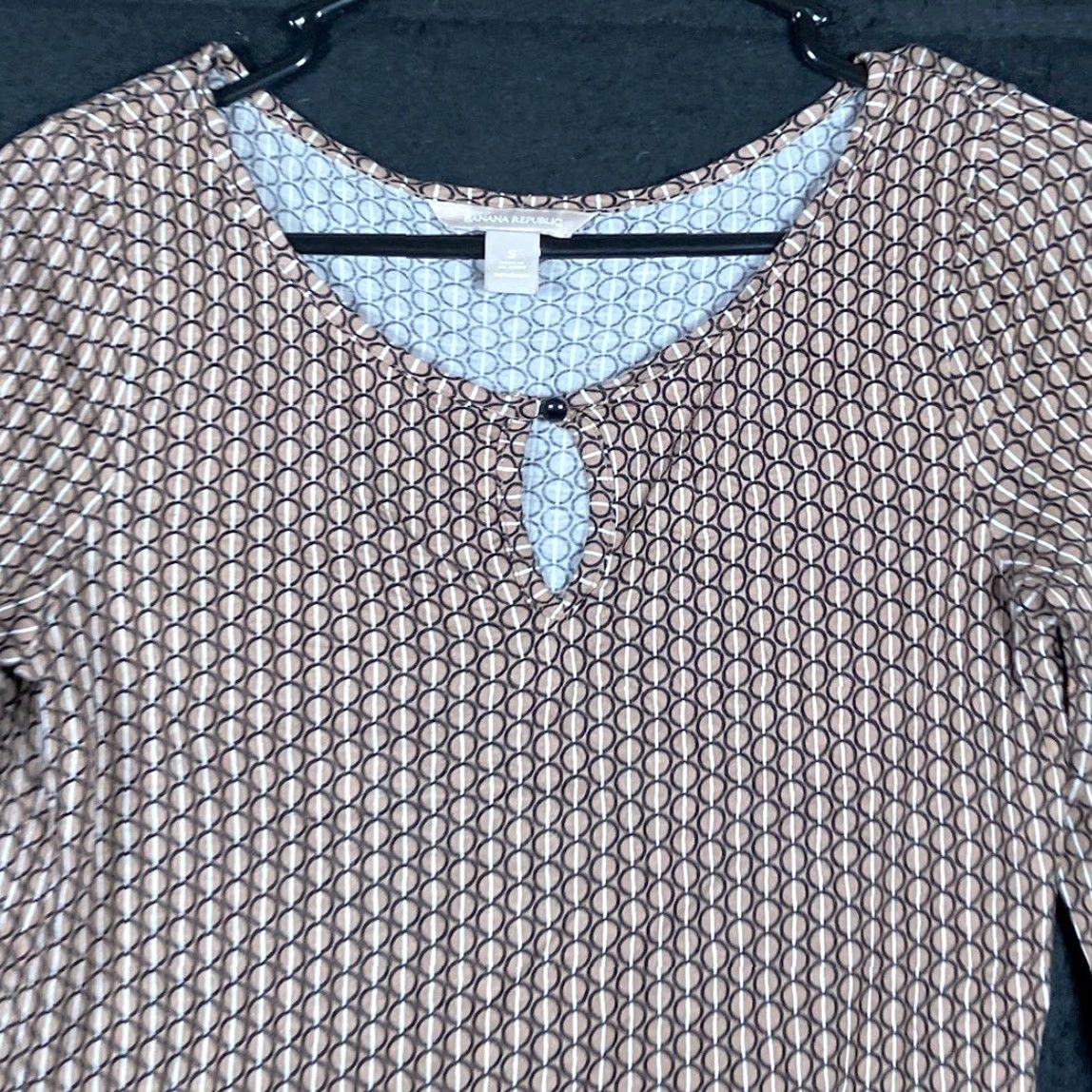 Banana Republic Banana Republic Blouse Brown Geometric Pattern 3/4 Sleeve Small Womens Shirt Casual Workwear Size S / US 4 / IT 40 - 2 Thumbnail