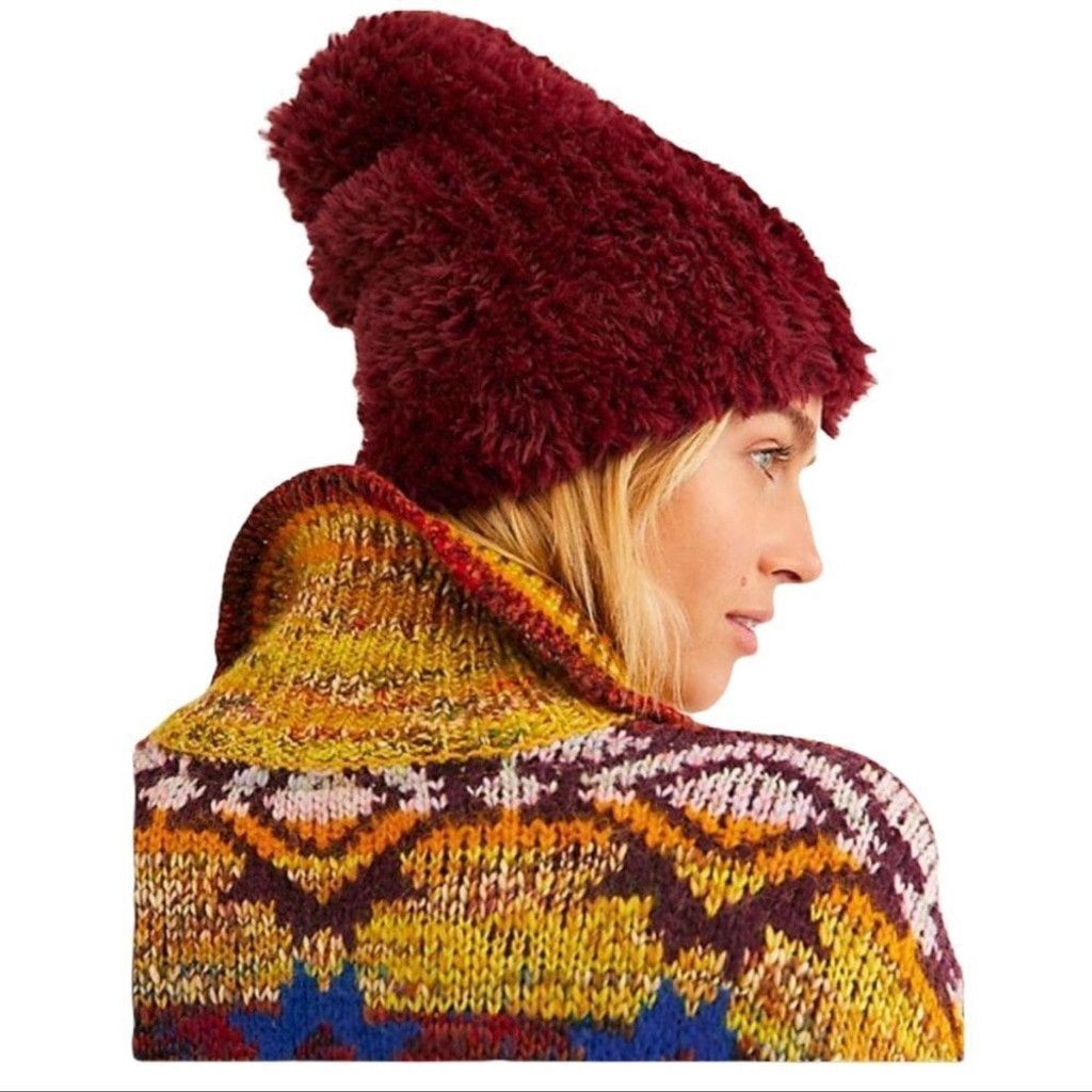 Free People NEW Free People Clouds Fluffy Berry Red Beanie OS Size ONE SIZE - 1 Thumbnail