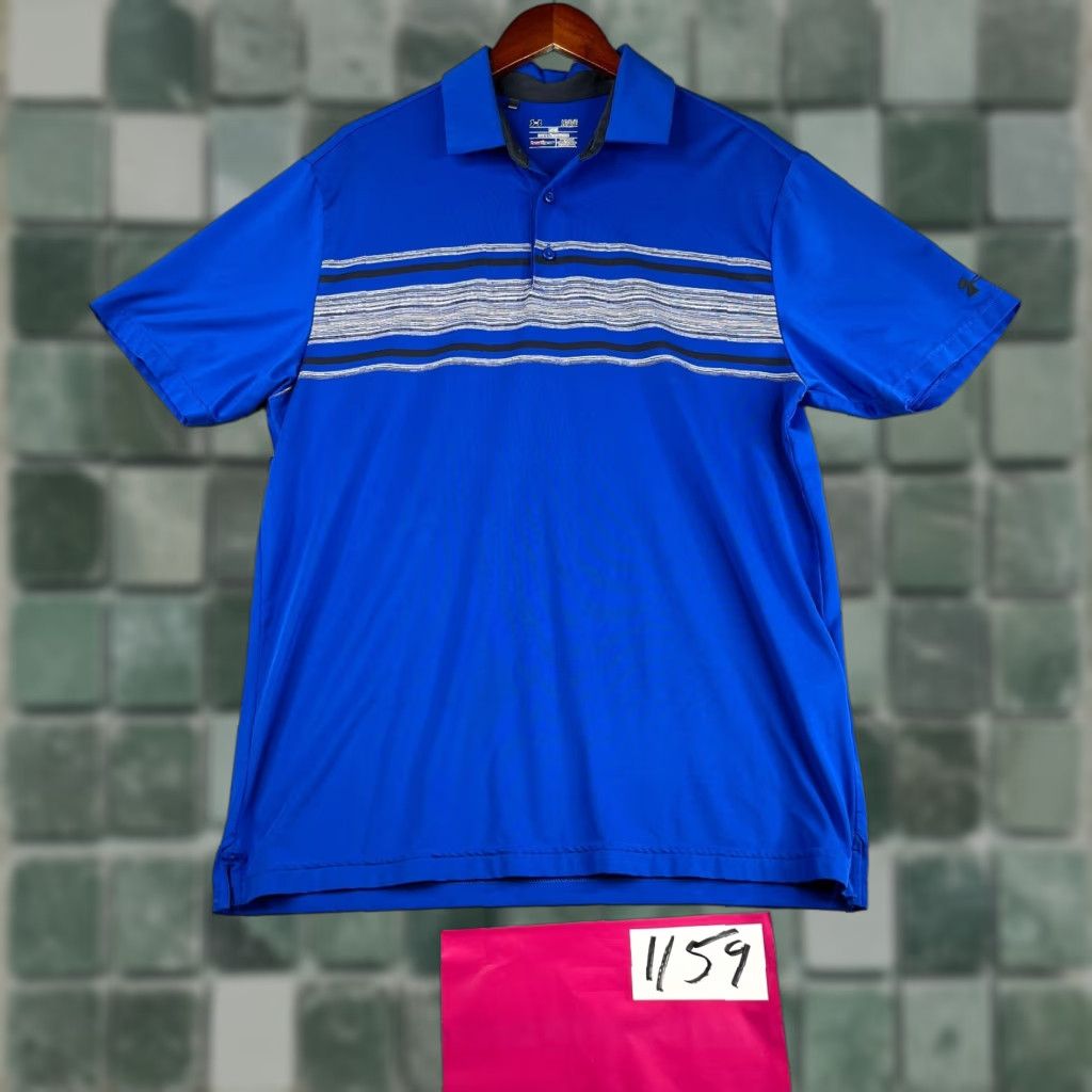 Under Armour Under Armour HeatGear Polo Shirt Mens Large Blue Striped Performance Polo Shirt Regular Fit Sports Golf Shirts Size US L / EU 52-54 / 3 - 1 Thumbnail