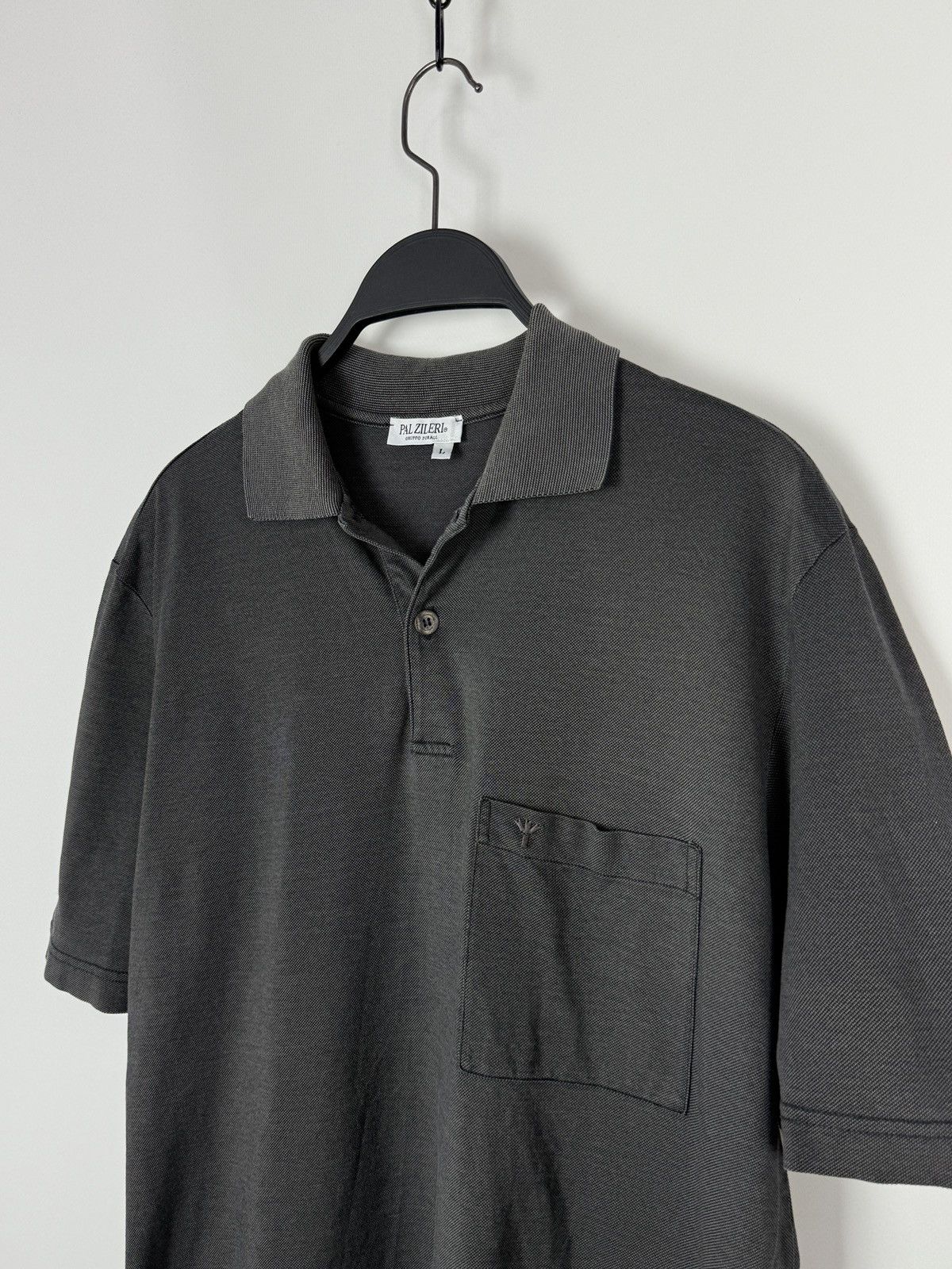 Pal Zileri Pal Zileri Charcoal Gray Pique Cotton Pocket Polo Shirt Size US L / EU 52-54 / 3 - 2 Thumbnail
