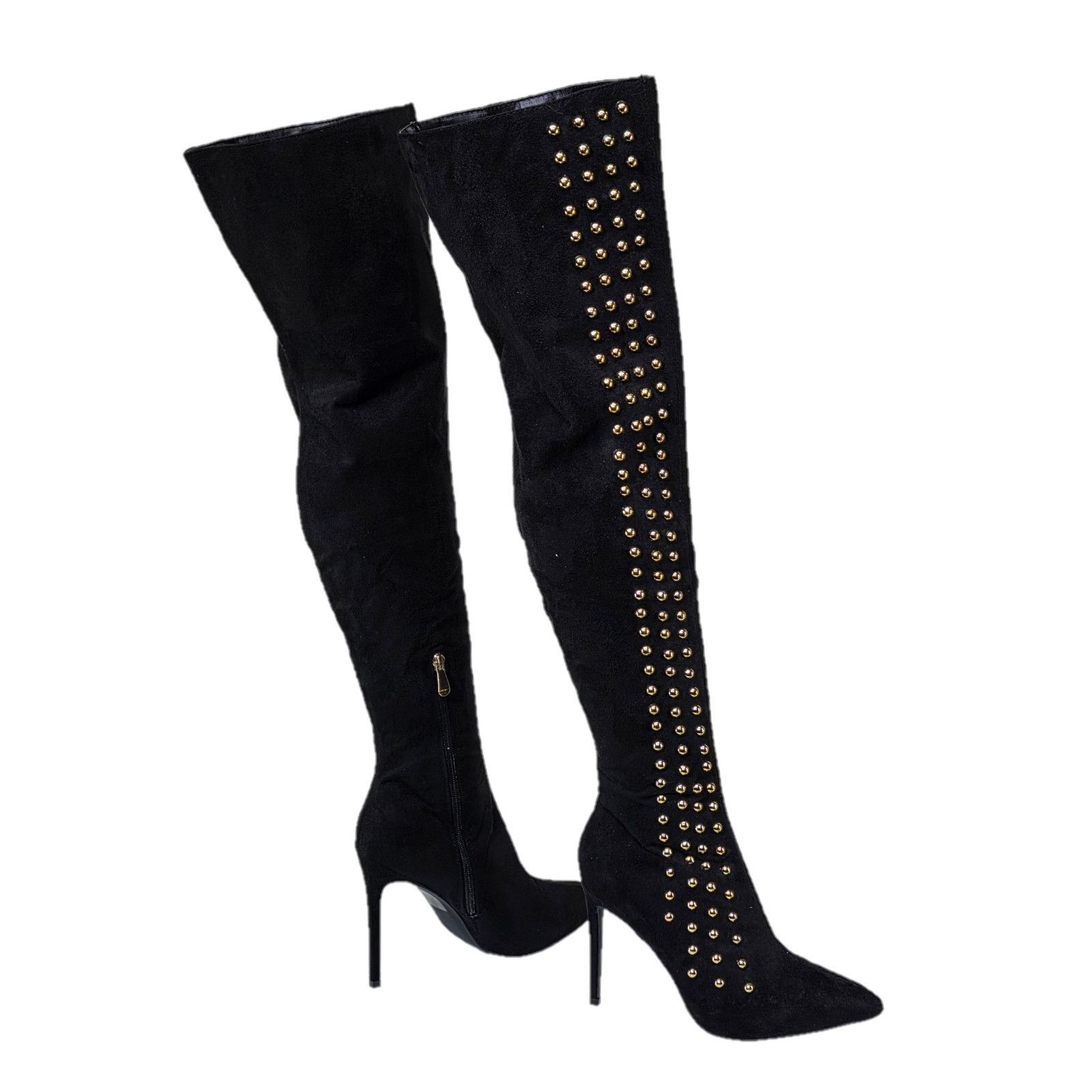 Other So Me Mariah Gold Button Stud Pointy Toe High Heel OTK Thigh Size US 6.5 / IT 36.5 - 4 Thumbnail