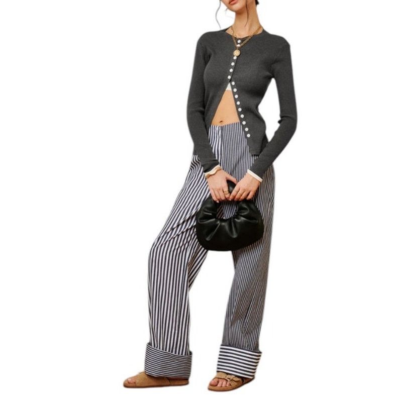 Other Commense Blue White Cotton Contrast Binding Pinstripe Pants Size 34" / US 12 / IT 48 - 2 Thumbnail