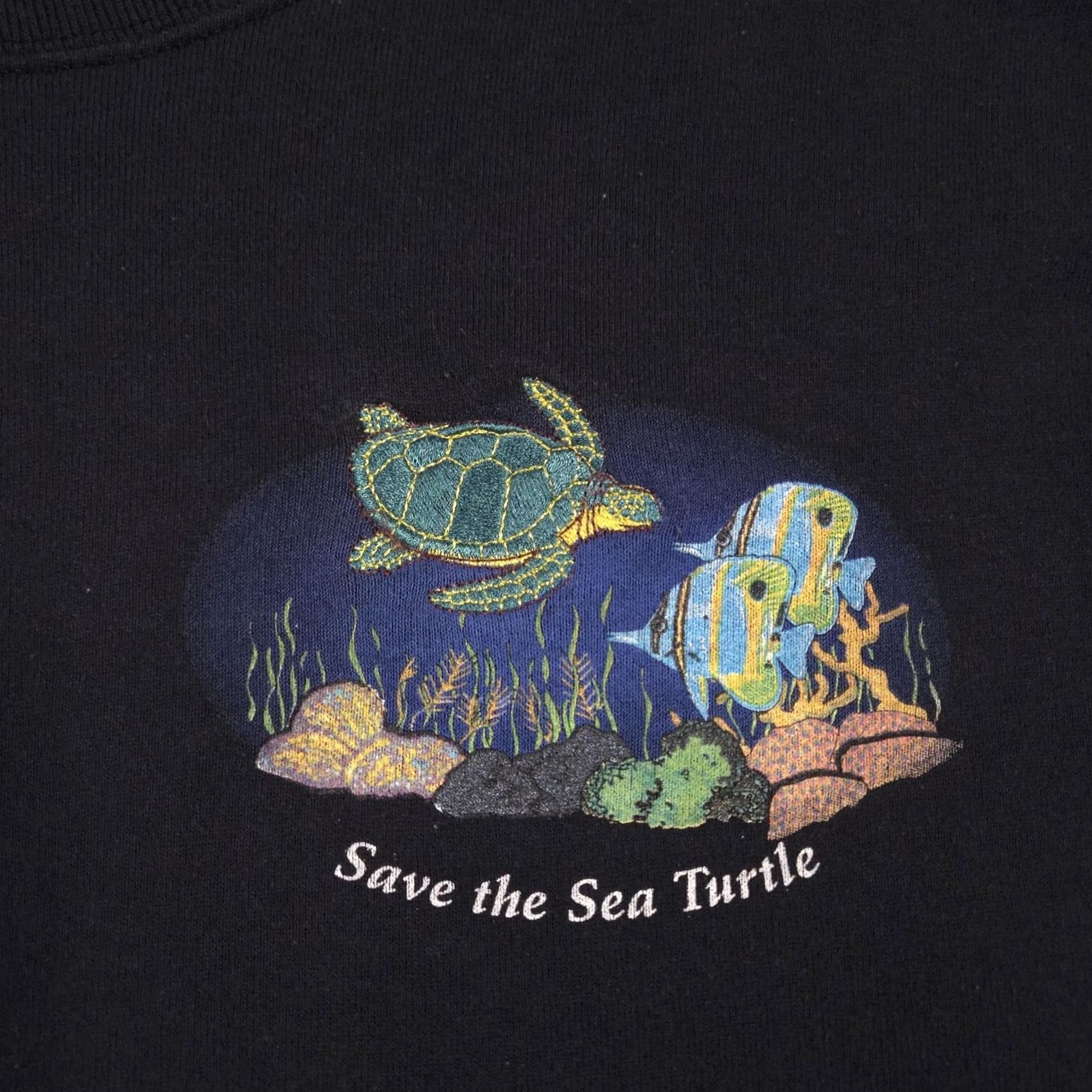 Fruit Of The Loom VINTAGE Fruit of the Loom Sweatshirt Mens L Black Sea Turtle Graphic 90s Size US L / EU 52-54 / 3 - 4 Thumbnail