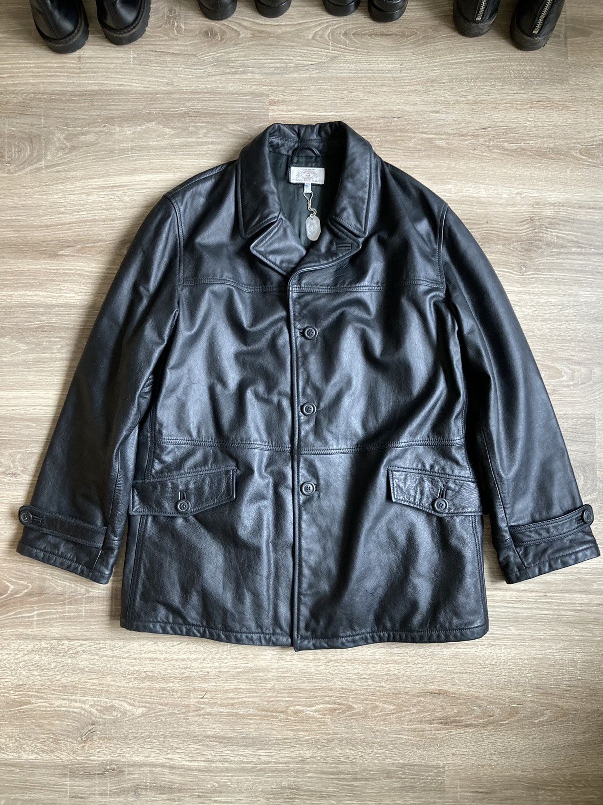 Vintage Armani jeans Leather coat