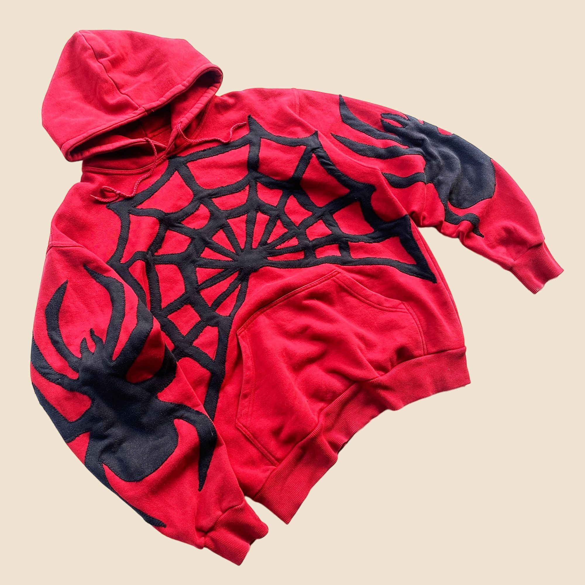 Handmade × Japanese Brand 1 OF 1 REWORKED SPIDERWEB CUT & SEWN RED HOODIE SIZE M Size US M / EU 48-50 / 2 - 4 Thumbnail