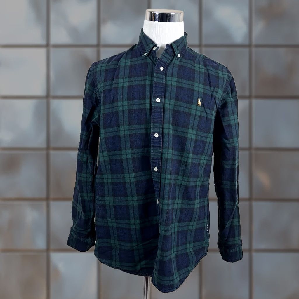 Polo Ralph Lauren Polo Ralph Lauren XL Slim Fit Flannel Shirt Green Blue Plaid Cotton Button Down Shirt Men Button-Up Button-Front Somethings Size US XL / EU 56 / 4 - 1 Thumbnail