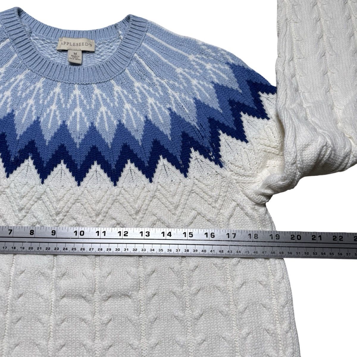 Other Appleseed's Pullover Sweater M White Blue Fair Isle Crewneck Size M / US 6-8 / IT 42-44 - 3 Thumbnail