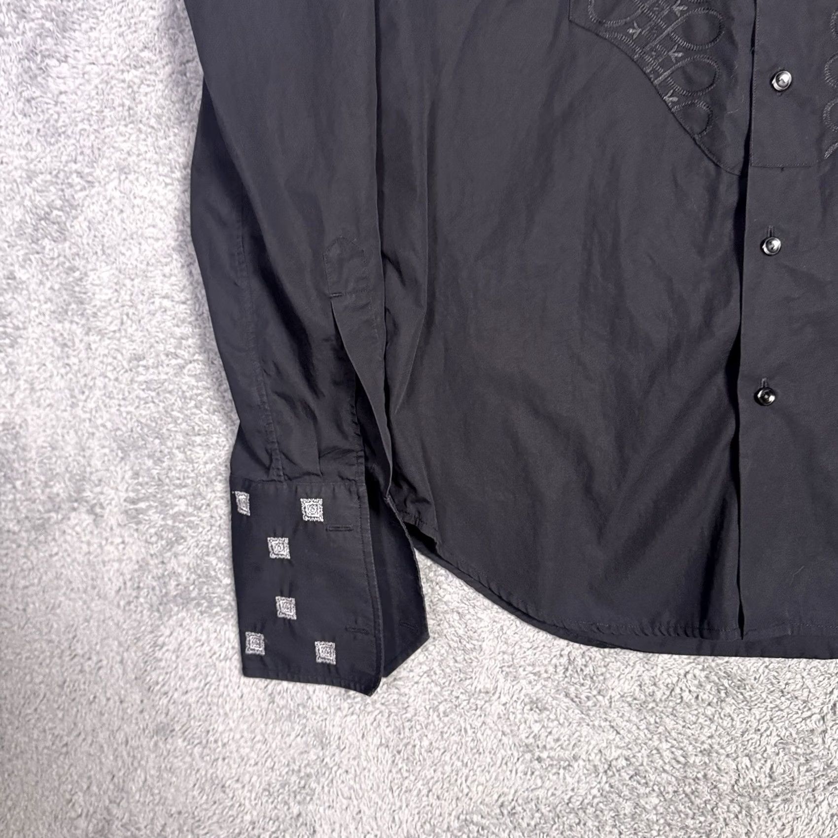 Robert Graham Robert Graham Shirt Mens 15.5/39 M French Cuff Dress Embroidered Notch Collar Black Geometric 100% Cotton Classic Mens Size 42R - 2 Thumbnail