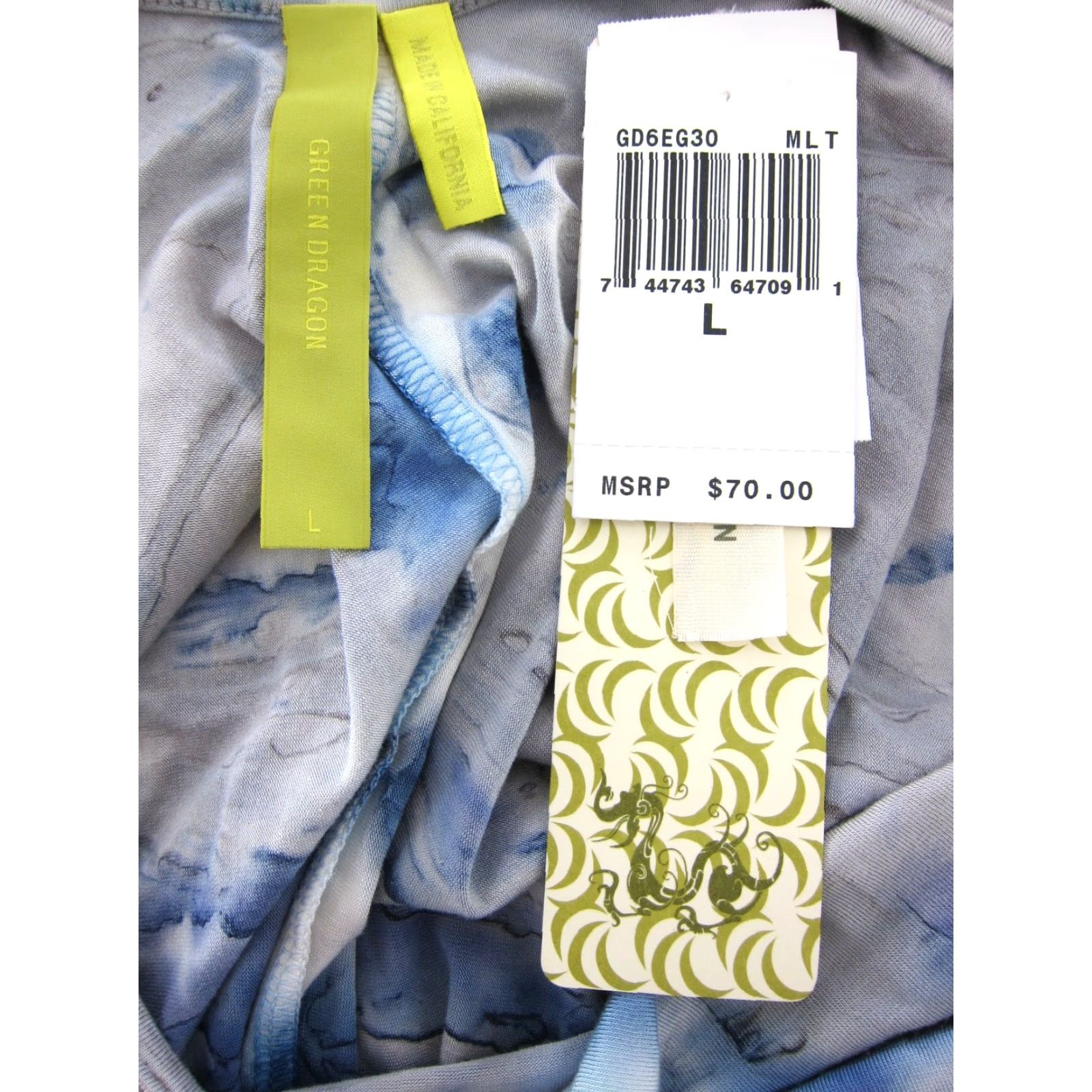 Vintage Green Dragon Tank Top NWT Blue Rayon Jersey Tie Dye Bohemian Beachy Women Large Size L / US 10 / IT 46 - 3 Thumbnail