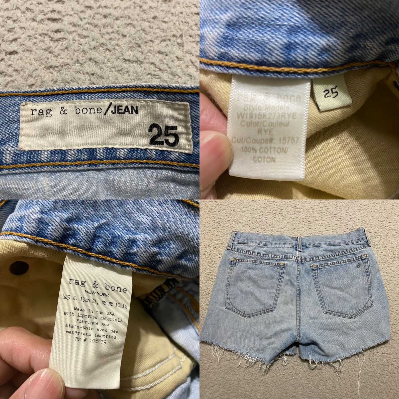 Rag & Bone Rag & Bone Womens 25 Denim Cut-Off Shorts Blue Medium Rise Inseam 3" Casual Casual Wear Pockets Vintage No XS Size 42" / US 20 - 8 Thumbnail