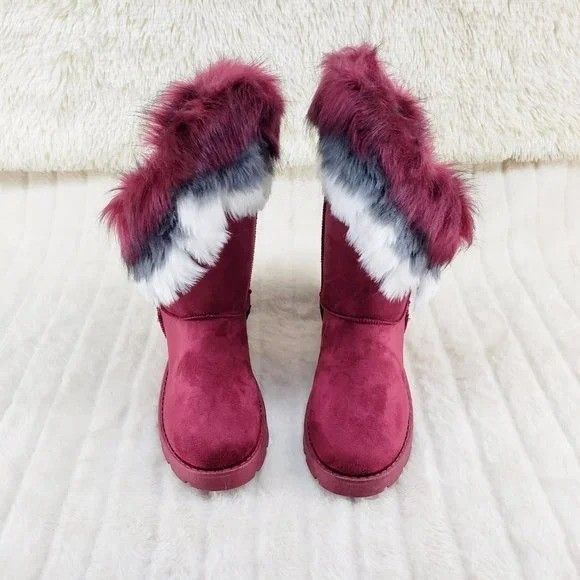 Other Chi Chi Burgundy Wine Faux Fur Thick Lined Winter Boots (US Size US 7.5 / IT 37.5 - 4 Thumbnail