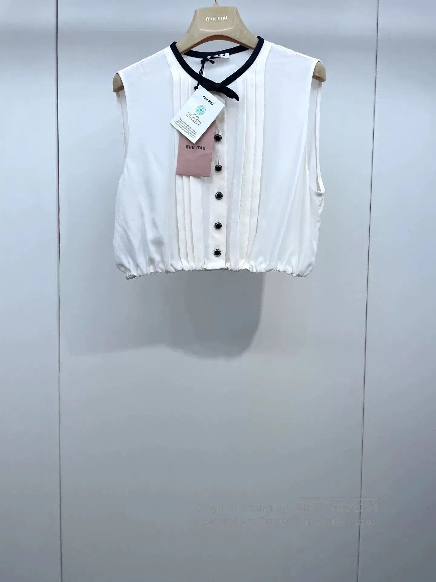 Miu Miu Bow Sleeveless Silk Short Top.