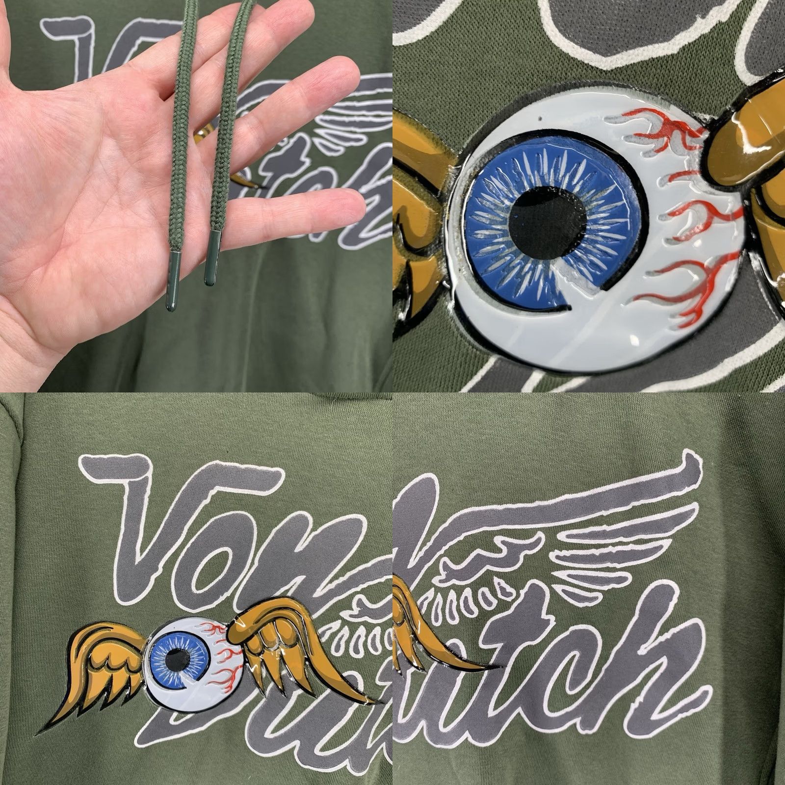 Von Dutch VON DUTCH Hoodies Pullover Green Graphic Print Oversized Long Sleeve Logo Pocket Eyeball Winged 90s Designer Retro Size US M / EU 48-50 / 2 - 8 Thumbnail