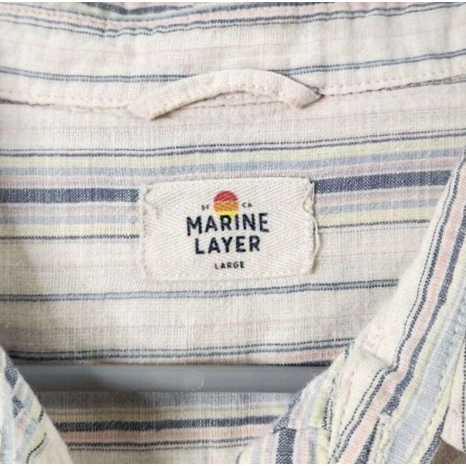 Marine Layer Marine Layer Mens L Button Up Shirt Striped Long Sleeve Pocket 100% Cotton Size US L / EU 52-54 / 3 - 4 Thumbnail