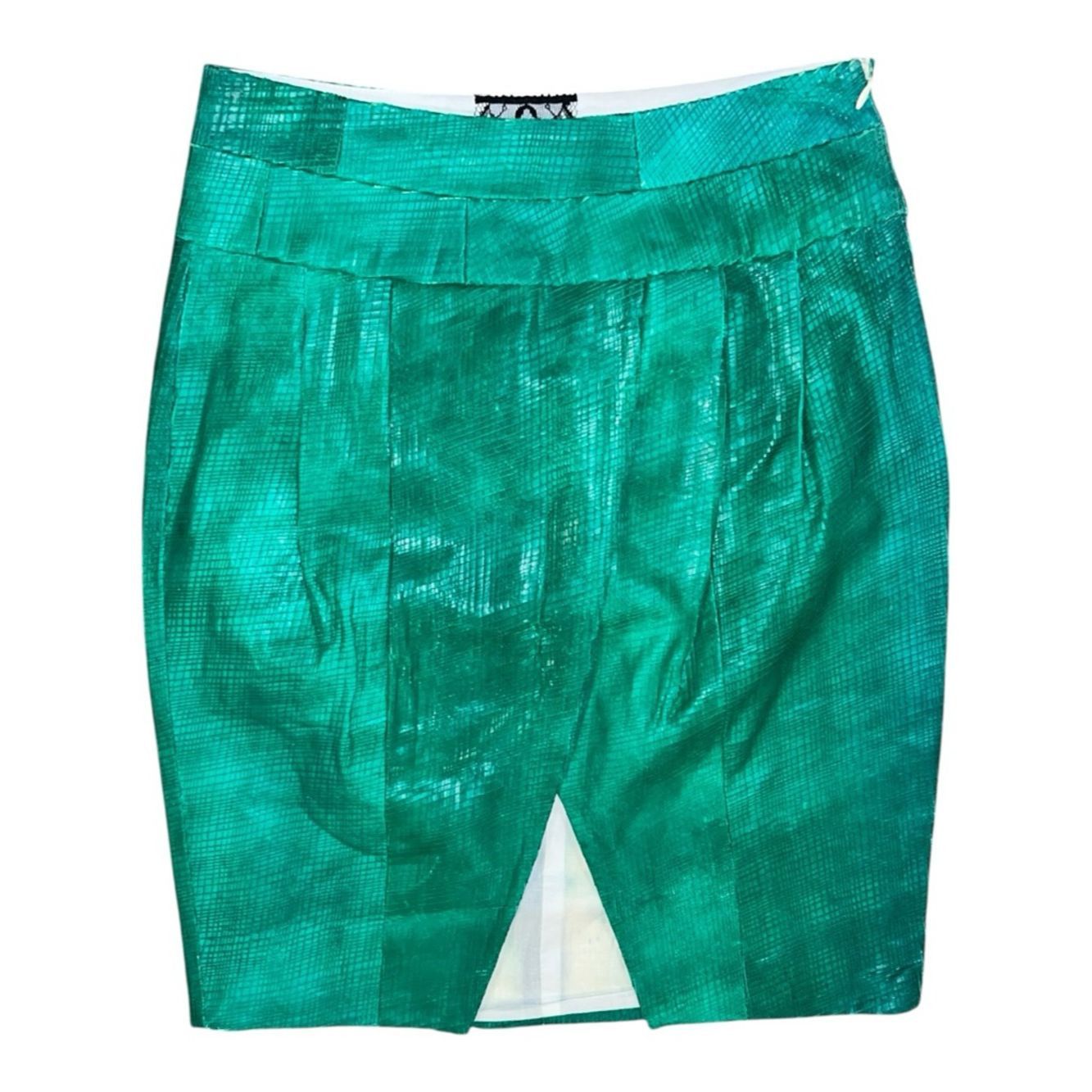 Other Poleci Embossed Green Leather Mini Skirt Front Slit XS Size Size 26" / US 2 / IT 38 - 2 Thumbnail