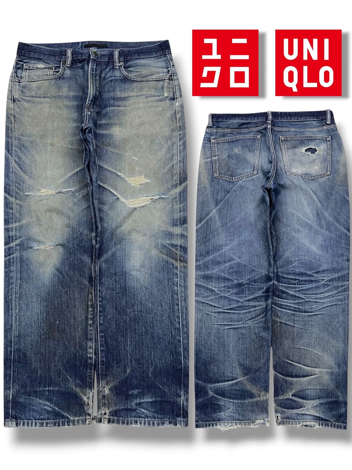 Uniqlo Vintage Uniqlo Japan - Faded Wash, Distressed Denim Size US 35 - 1 Thumbnail