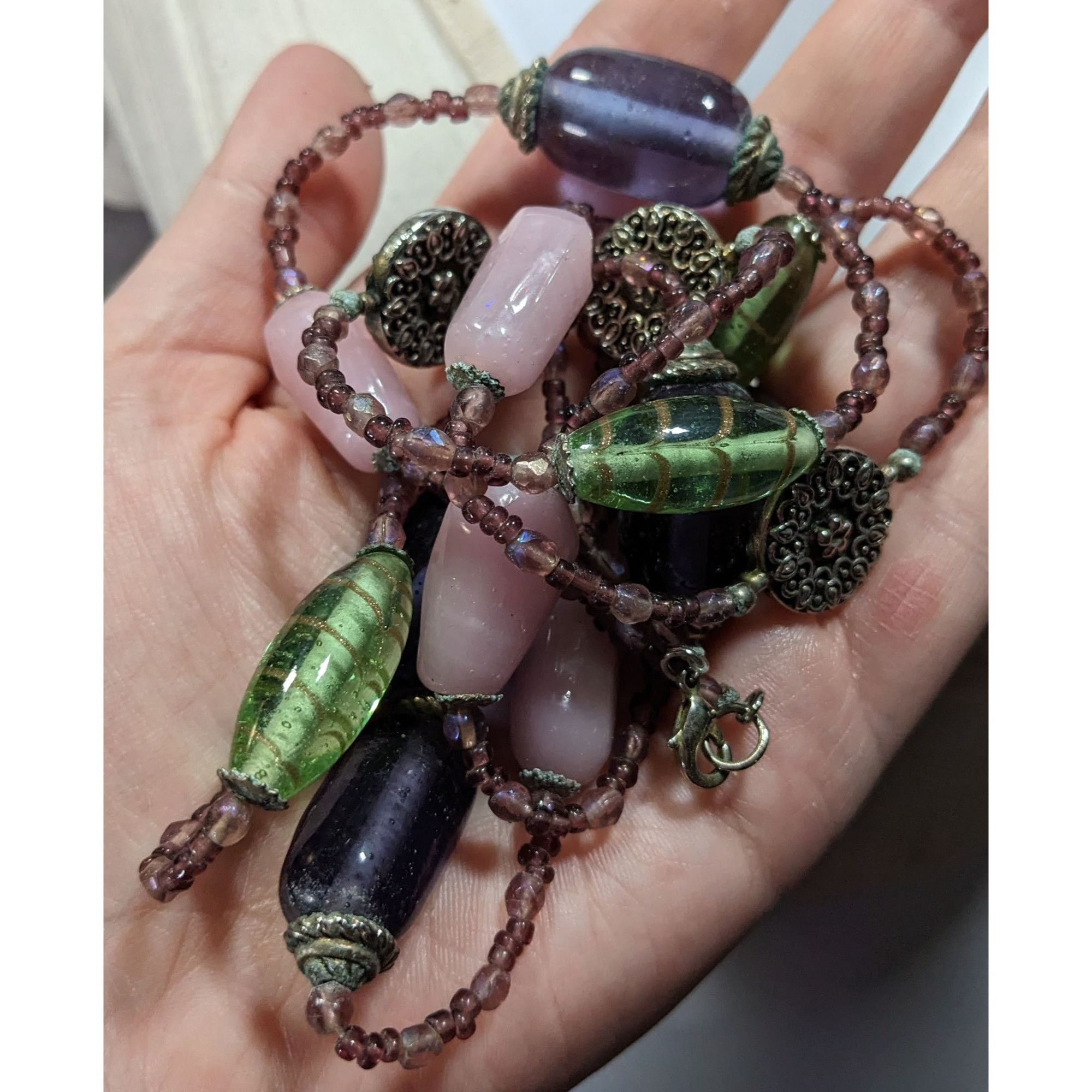 Handmade Handmade Vintage Green And Purple Glass Station Necklace Size ONE SIZE - 5 Thumbnail
