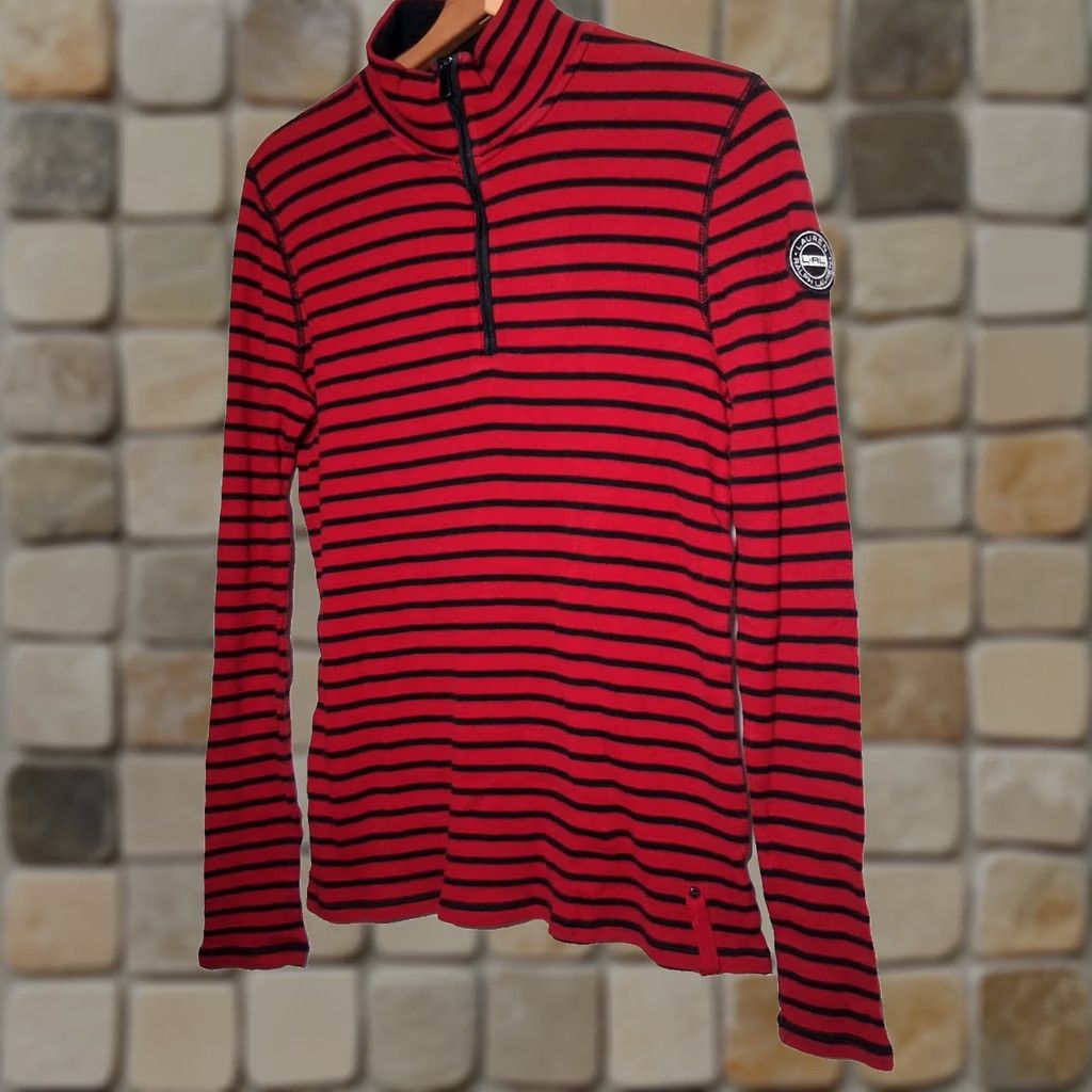 Ralph Lauren Lauren Ralph Lauren Shirt Women XS Thermal Red Black Stripe 1/4 Zip Preppy READ Size XS / US 0-2 / IT 36-38 - 1 Thumbnail