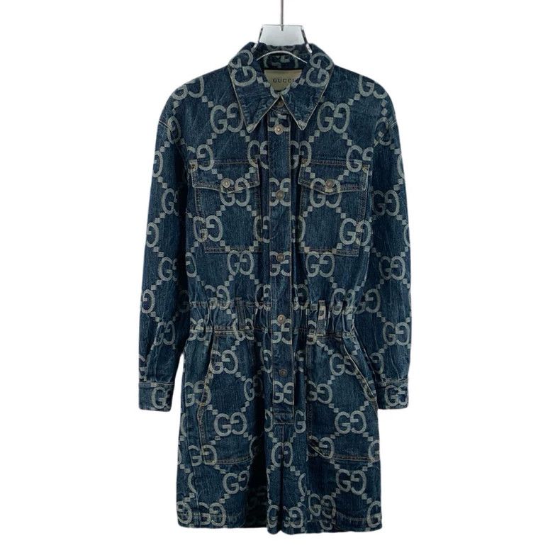 Gucci Gucci Blue logo jacquard full-print cotton lapel long-slee Size 25" / US 0 / IT 36 - 1 Thumbnail