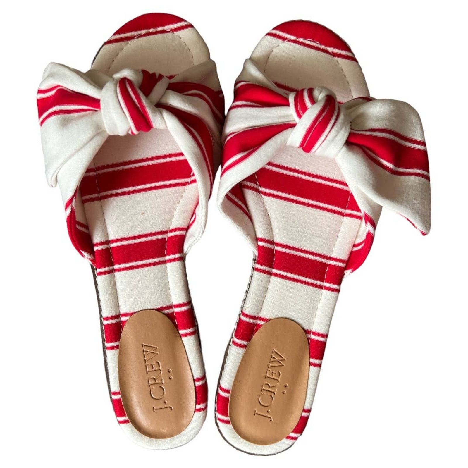 J.Crew J.CREW Red/ Ivory Stripe Print Knot Slide Sandals, US7.5 Size US 7.5 / IT 37.5 - 1 Thumbnail