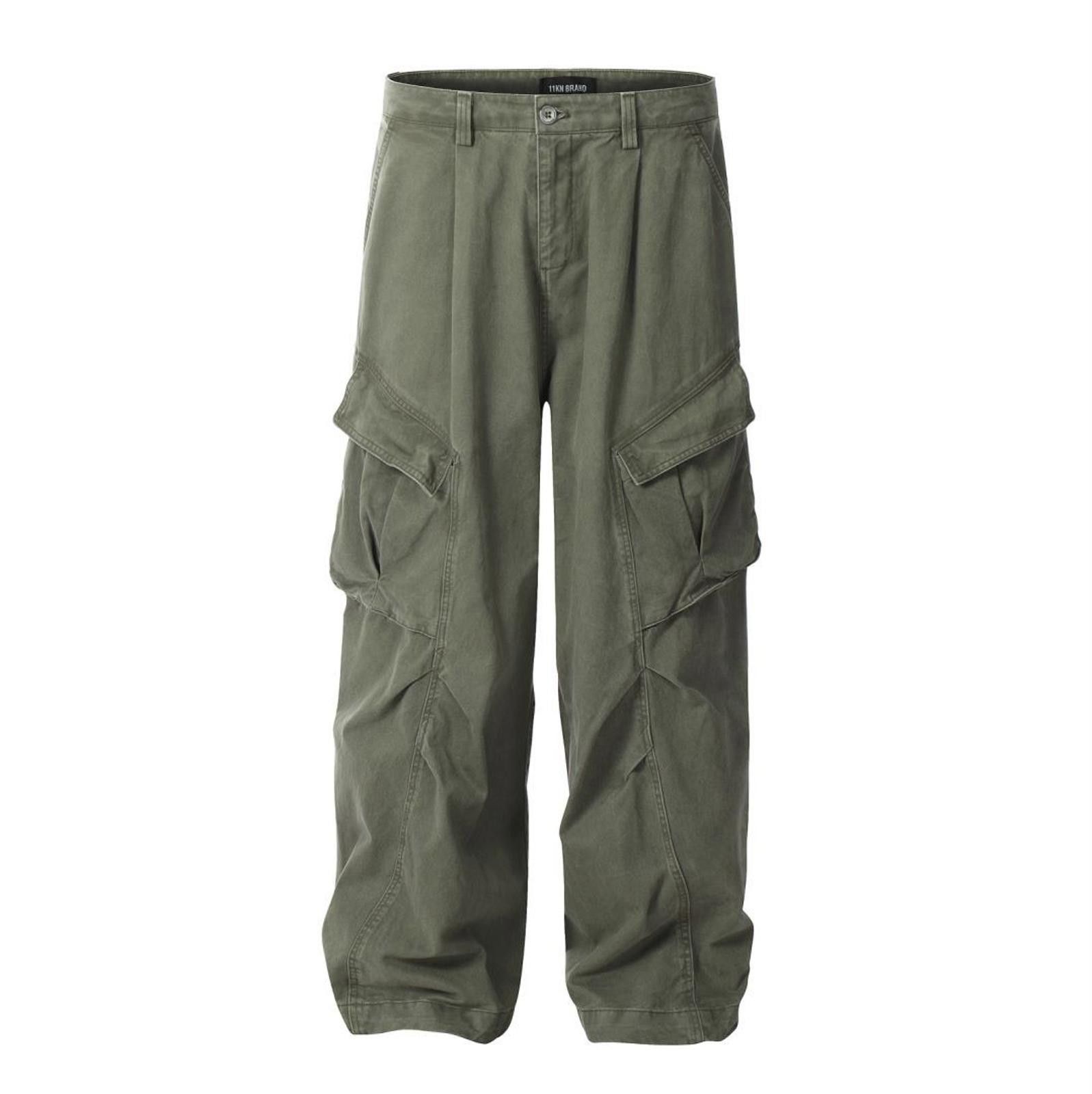 Japanese Brand Baggy Cargo Pants - Olive Green Size US 32 / EU 48 - 2 Thumbnail