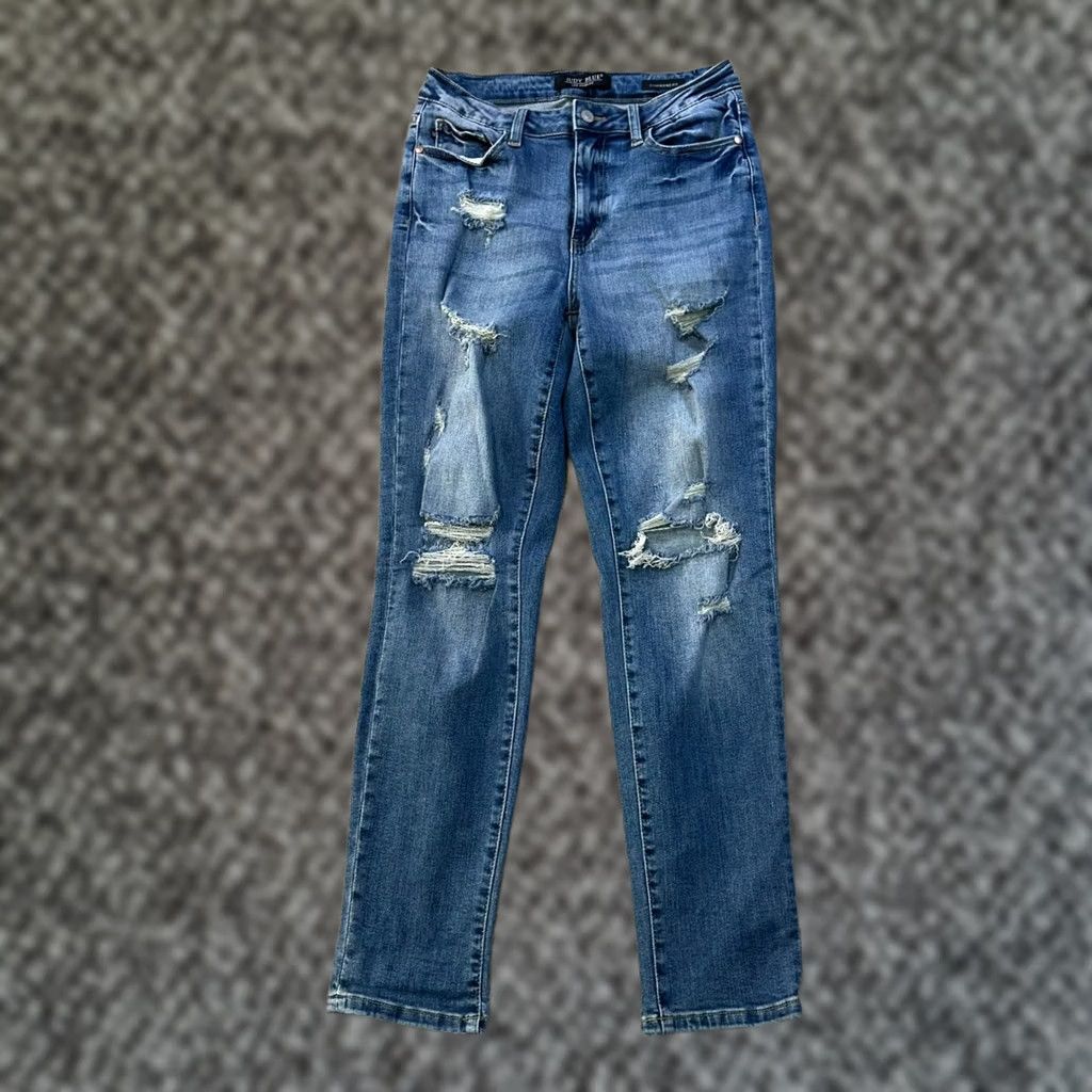 Vintage Judy Blue Women’s High Rise Boyfriend Jeans 5/27 Blue Denim Stretch Slim 27in 29in 5-Pocket Classic Cotton Blend Junior Size 5, 27,Womens, Jeans Size 27" / US 4 / IT 40 - 1 Thumbnail