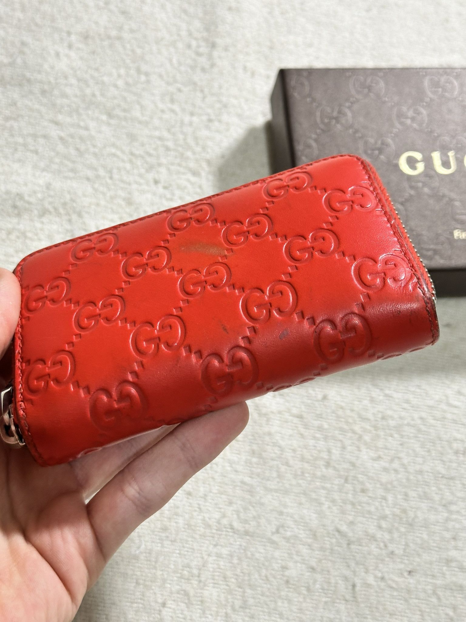 Gucci Gucci Zip Around Wallet Guccissima GG Monogram Red Leather Size ONE SIZE - 6 Thumbnail