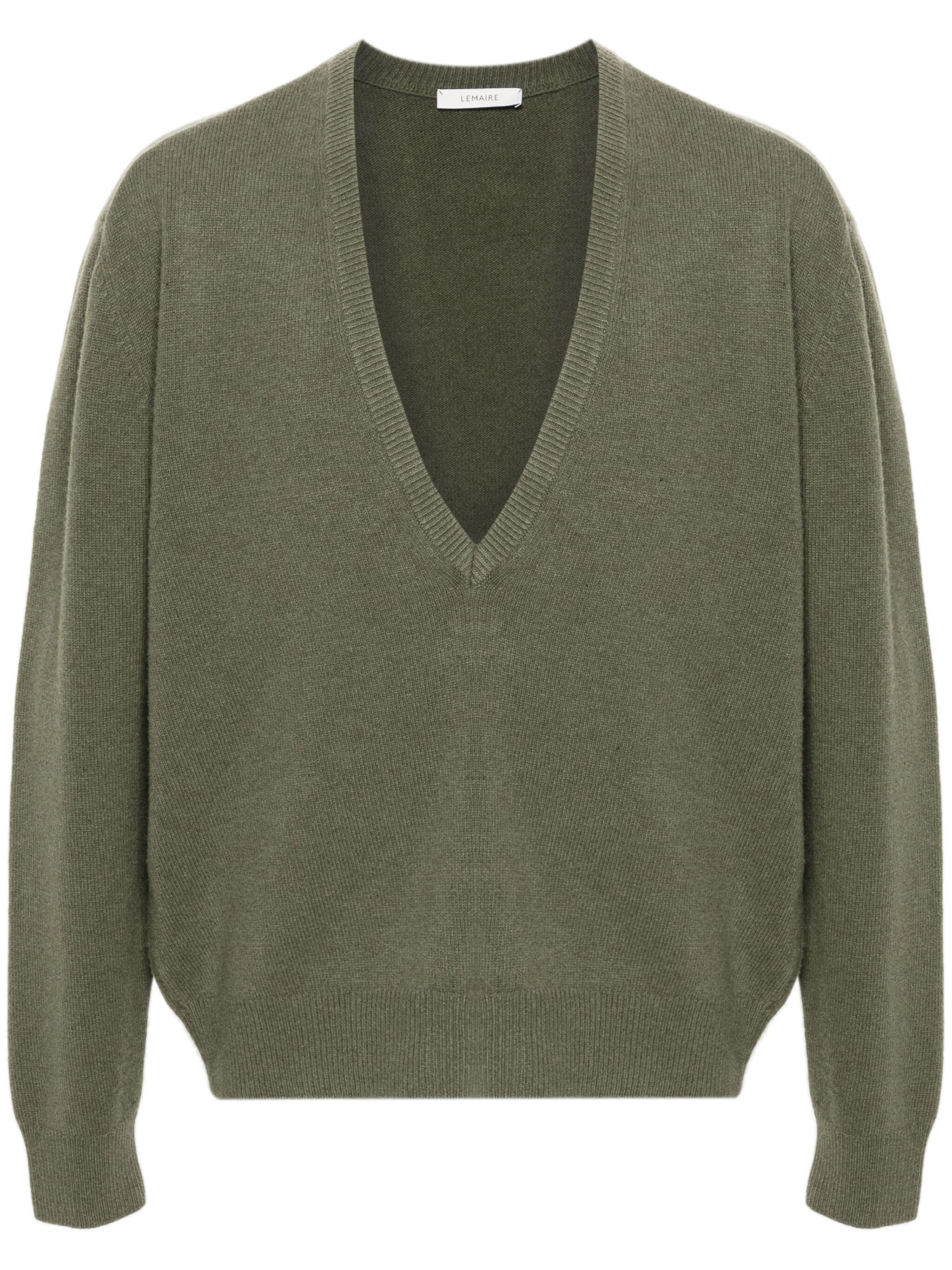 Lemaire o1s22i1n1024 Deep V-Neck Pullover Sweater in Green Size US M / EU 48-50 / 2 - 1 Thumbnail